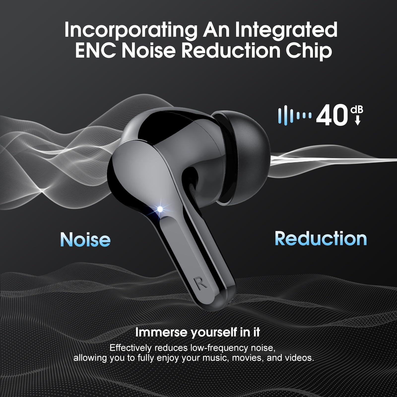 Wireless Earbuds, Bluetooth 5.3 Headphones HiFi Stereo, Bluetooth Earbuds with ENC Noise Cancelling Mic, IP7 Waterproof in Ear Earphones, 48H, LED Display Ear buds for Phones Workout, Mysterious Black - Image 3