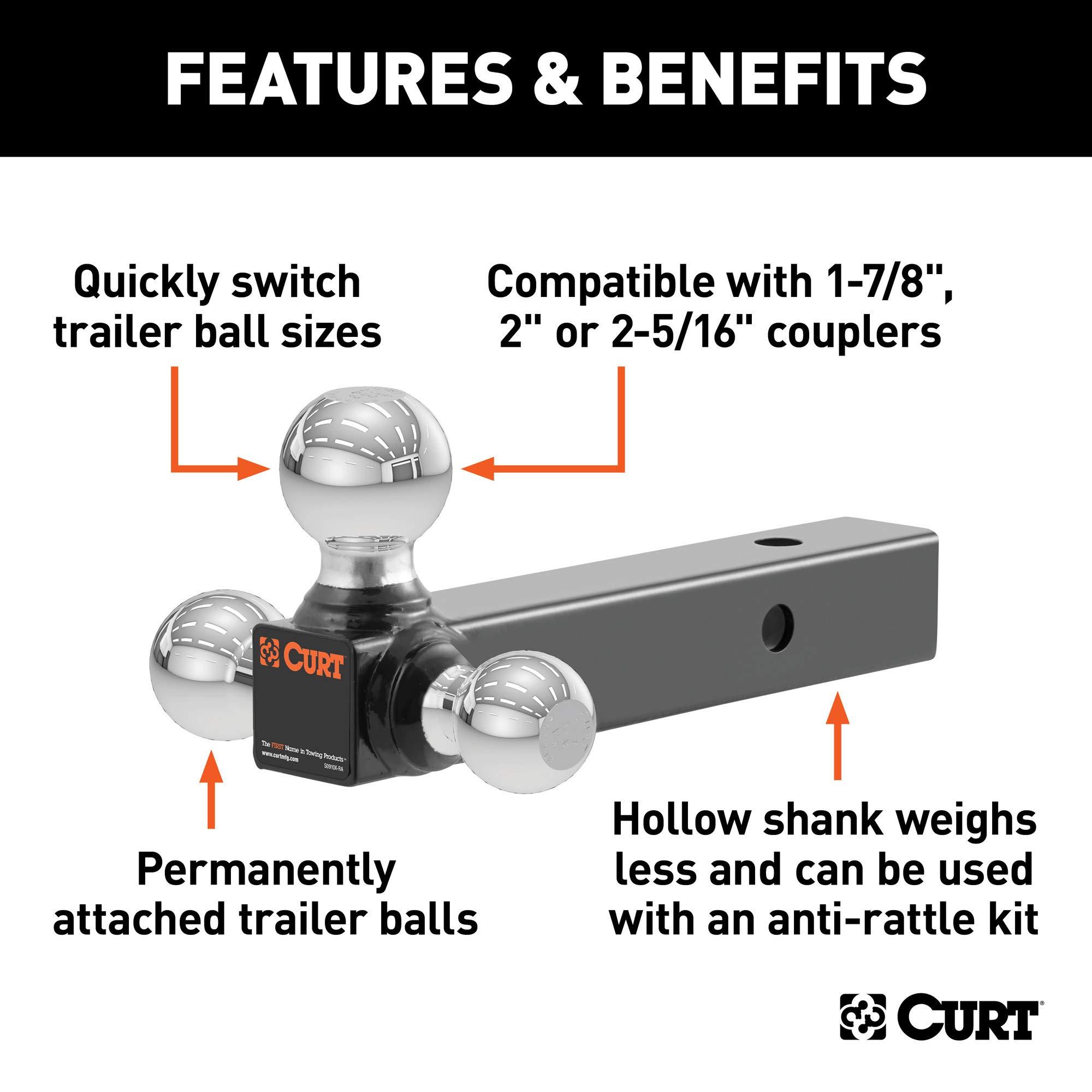 CURT 45001 Multi-Ball Trailer Hitch Ball Mount, 1-7/8, 2, 2-5/16-Inch Balls, Fits 2-Inch Receiver, 10,000 lbs - Image 3
