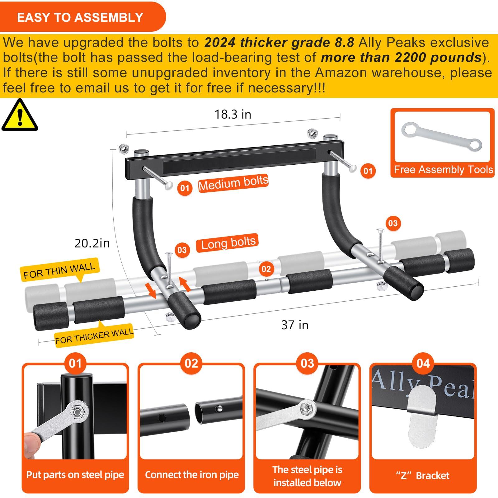 Ally Peaks Pull Up Bar for Doorway | Thickened Steel Max Limit 440 lbs Upper Body Fitness Workout Bar| Multi-Grip Strength for Doorway | Indoor Chin-Up Bar Fitness Trainer for Home Gym Portable - Image 5