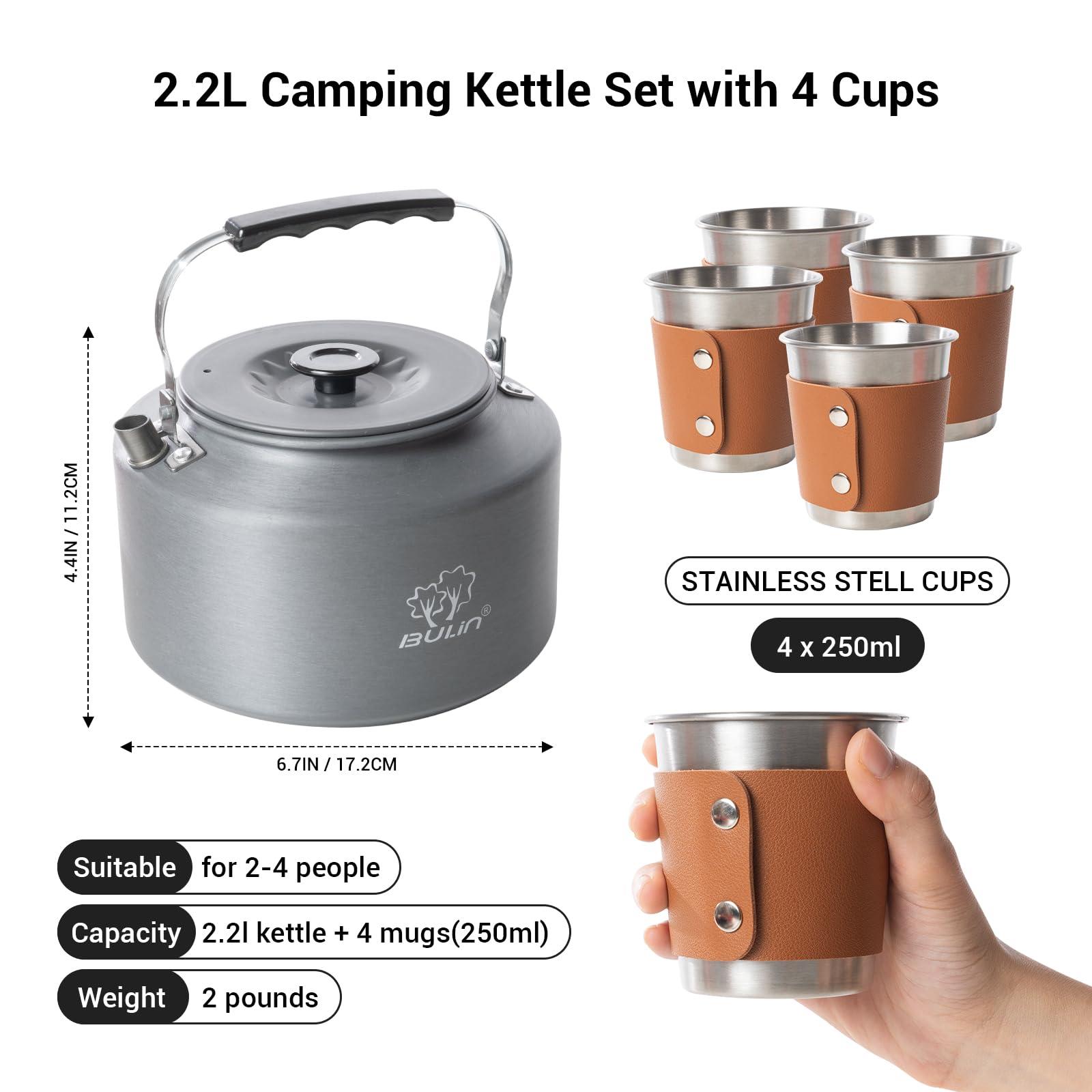 Bulin 2.2L Camping Kettle with 2&4 Stainless Steel Cups for Outdoor Camping Cookware Hiking Backpacking Kitchen Campfire and Picnic, Carrying Bag - Image 2