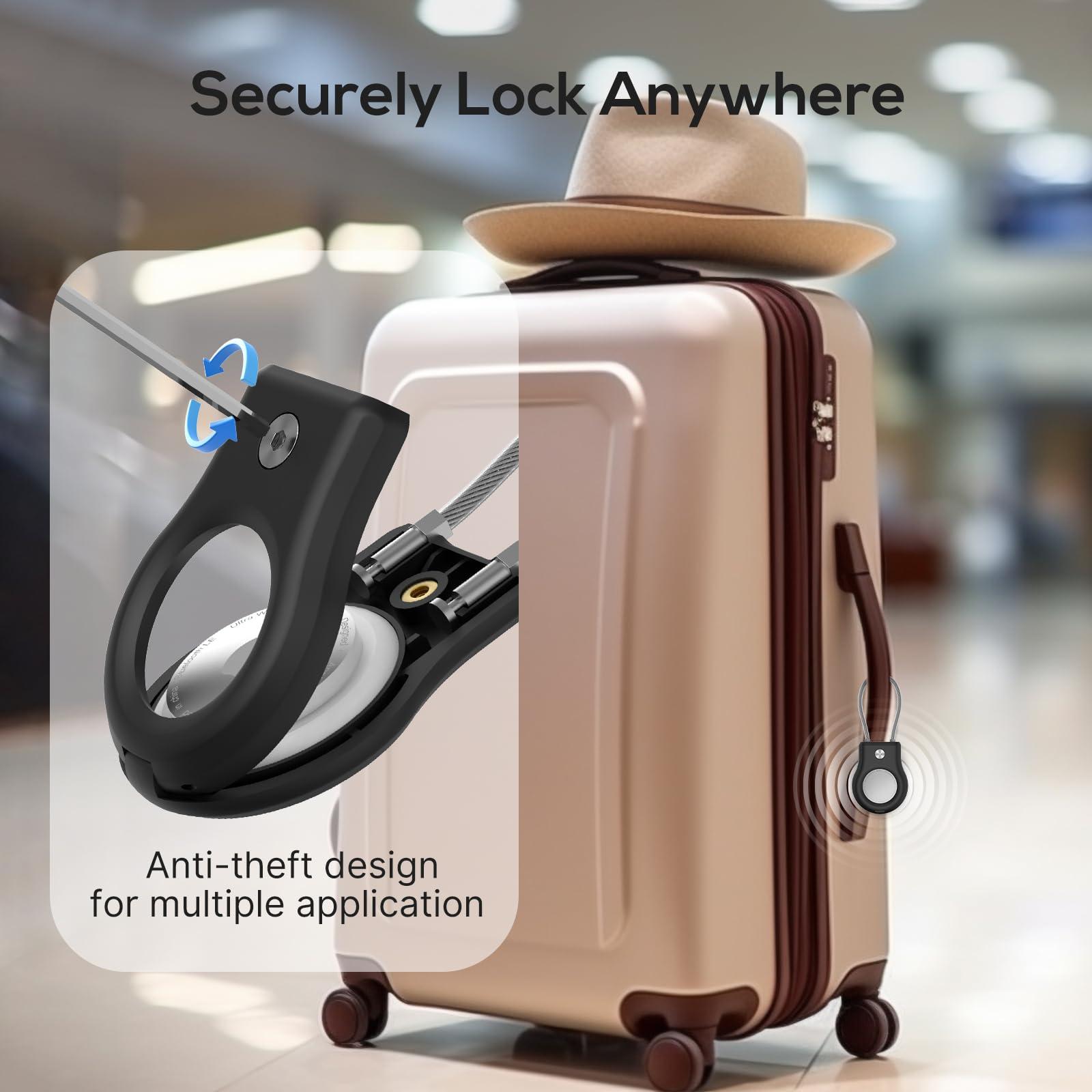 AirTag Holder - (4 Pack) Air tag Lock Keychain with Wire Cable Compatible with Apple AirTags,Ultra Durable Anti-Lost Protective Case with Keyring for Luggage, Key, Backpack, Pet, Bag, Black - Image 3