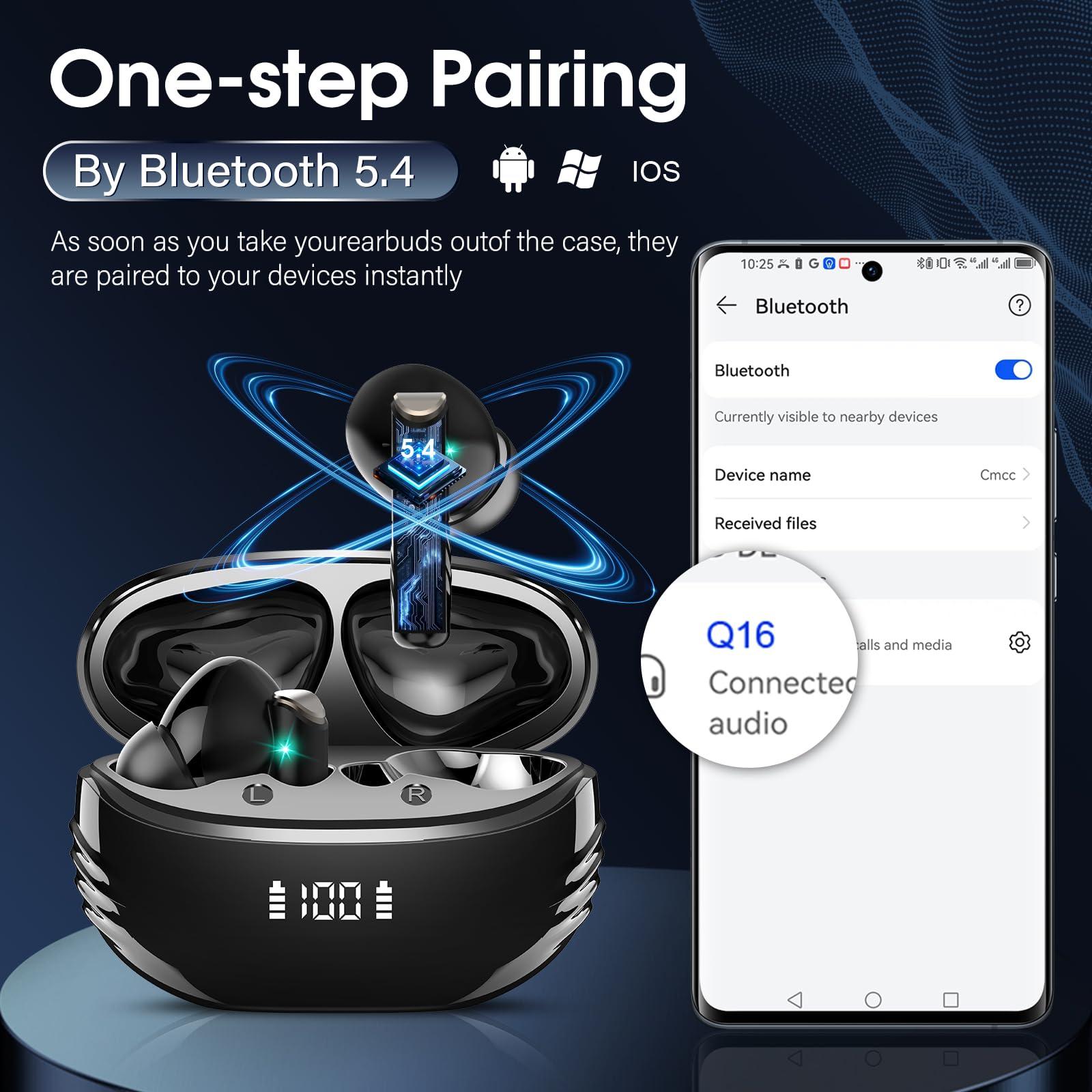 Wireless Earbuds Bluetooth 5.4 in Ear Light-Weight Headphones Built-in MIC, 48H Playback HiFi Stereo Bass Earphones, IPX7 Waterproof Ear Buds with Digital Display Charging Case, Touch Control, Black - Image 2