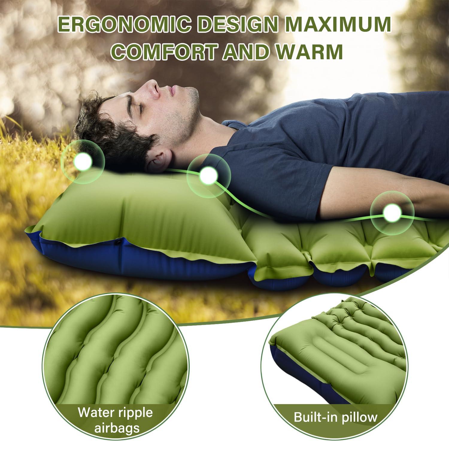 Yuzonc Camping Sleeping Pad, Ultralight Camping Mat with Pillow Built-in Foot Pump Inflatable Sleeping Pads Compact for Camping Backpacking Hiking Traveling Tent - Image 3