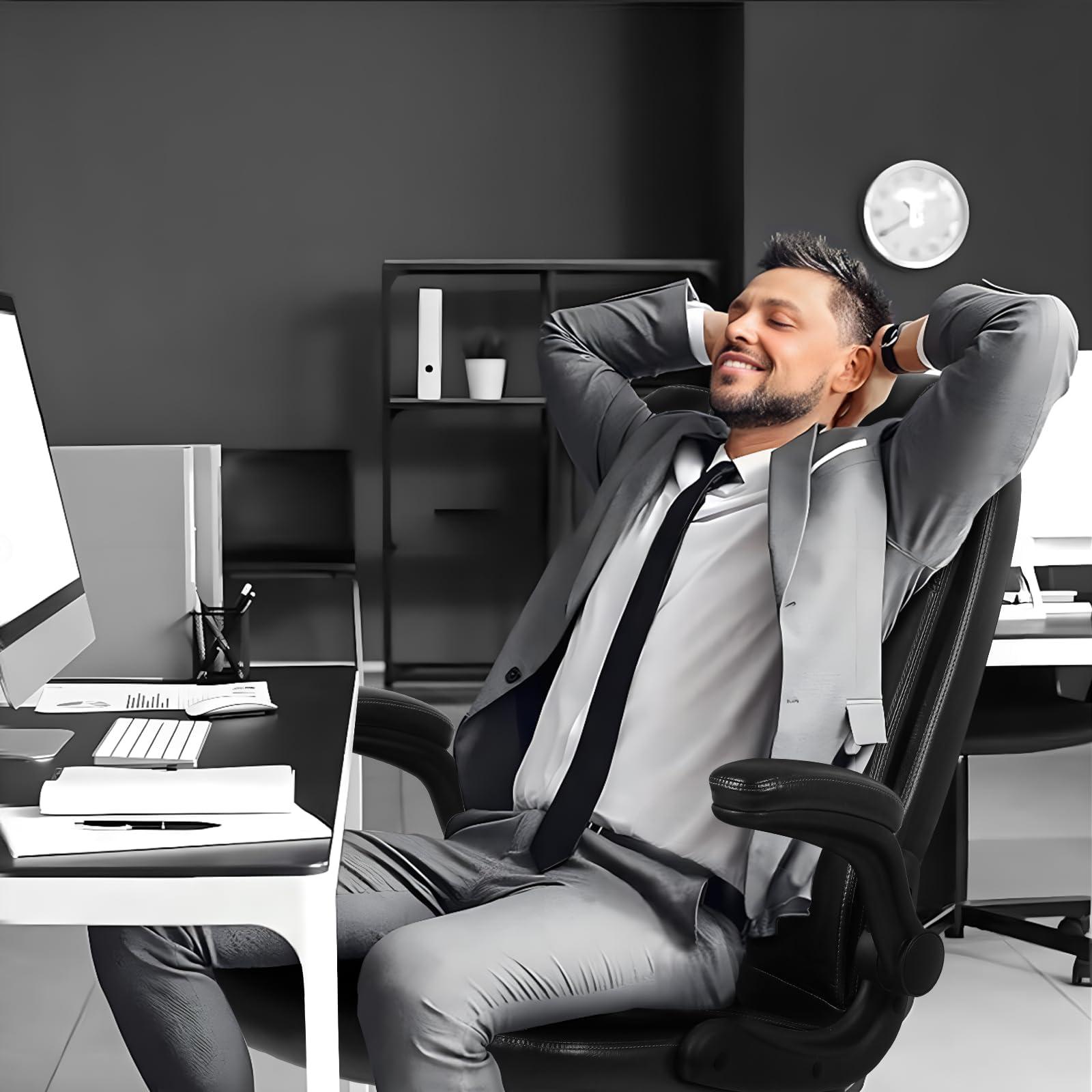 VITESSE Ergonomic Office Chair with Flip-up Armrests, Big and Tall Leather Executive Office Chair, High Back Lumbar Support Home Computer Desk Chair, Heavy and Duty Computer Chair (Black) - Image 7