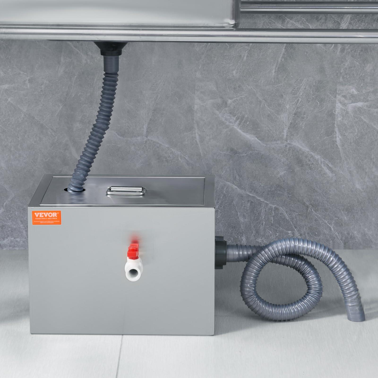 VEVOR Commercial Grease Trap, 8 LBS Grease Interceptor, Top Inlet Interceptor, Under Sink Stainless Steel Grease Trap, 2.8 GPM Waste Water Oil-water Separator, for Restaurant Canteen Home Kitchen - Image 2