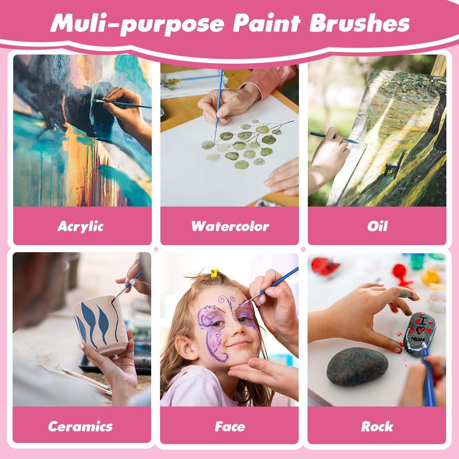 ZRLEI Small Paint Brushes Bulk, 110 Pcs Flat Tip Round Acrylic Paint Brushes for Kids Classroom Acrylic Watercolor Canvas Face Painting Touch Up - Image 5
