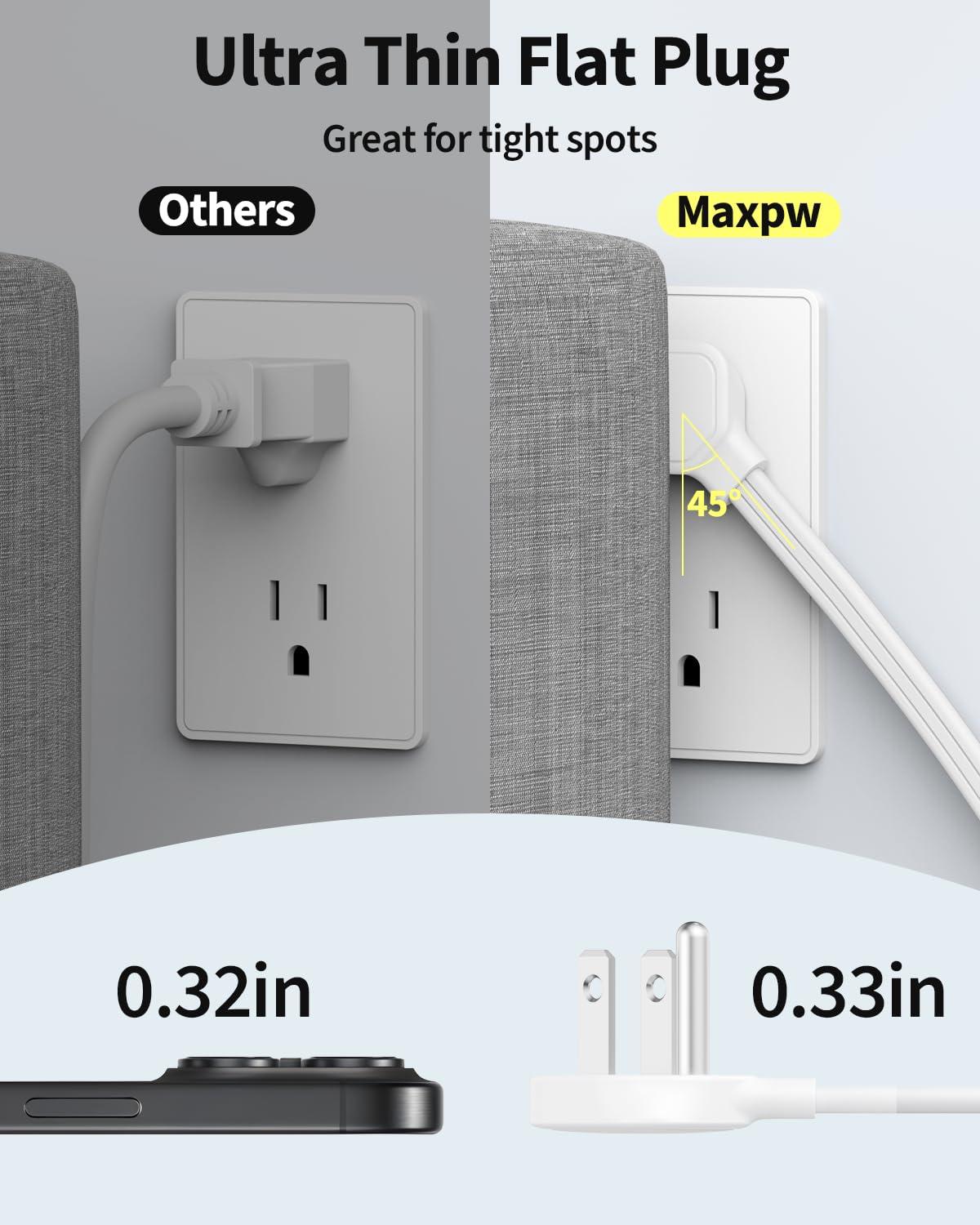 10 Ft Power Strip Surge Protector - 7 Outlets 4 USB Ports (2 USB C), Ultra Thin Flat Extension Cord & Flat Plug, 1700 Joules, Wall Mount, Desk Charging Station for Home Office Dorm, White - Image 5