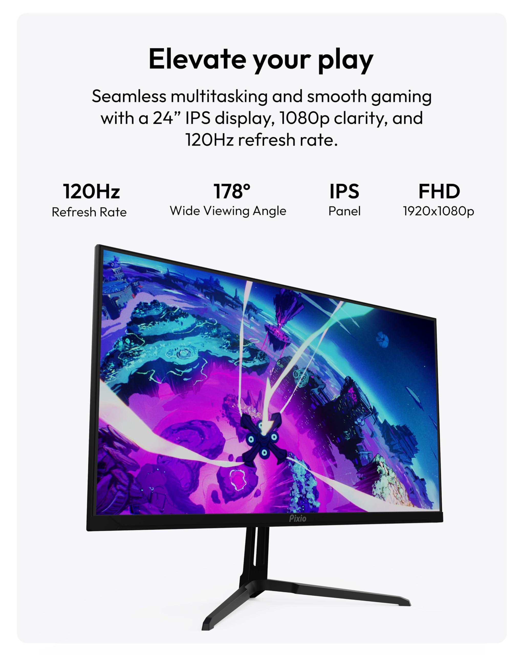 Pixio PX246 Wave 24 inch 120Hz Refresh Rate FHD 1080p Resolution IPS Panel 4ms GTG Response Time Gaming Monitor with Adaptive Sync - Image 2