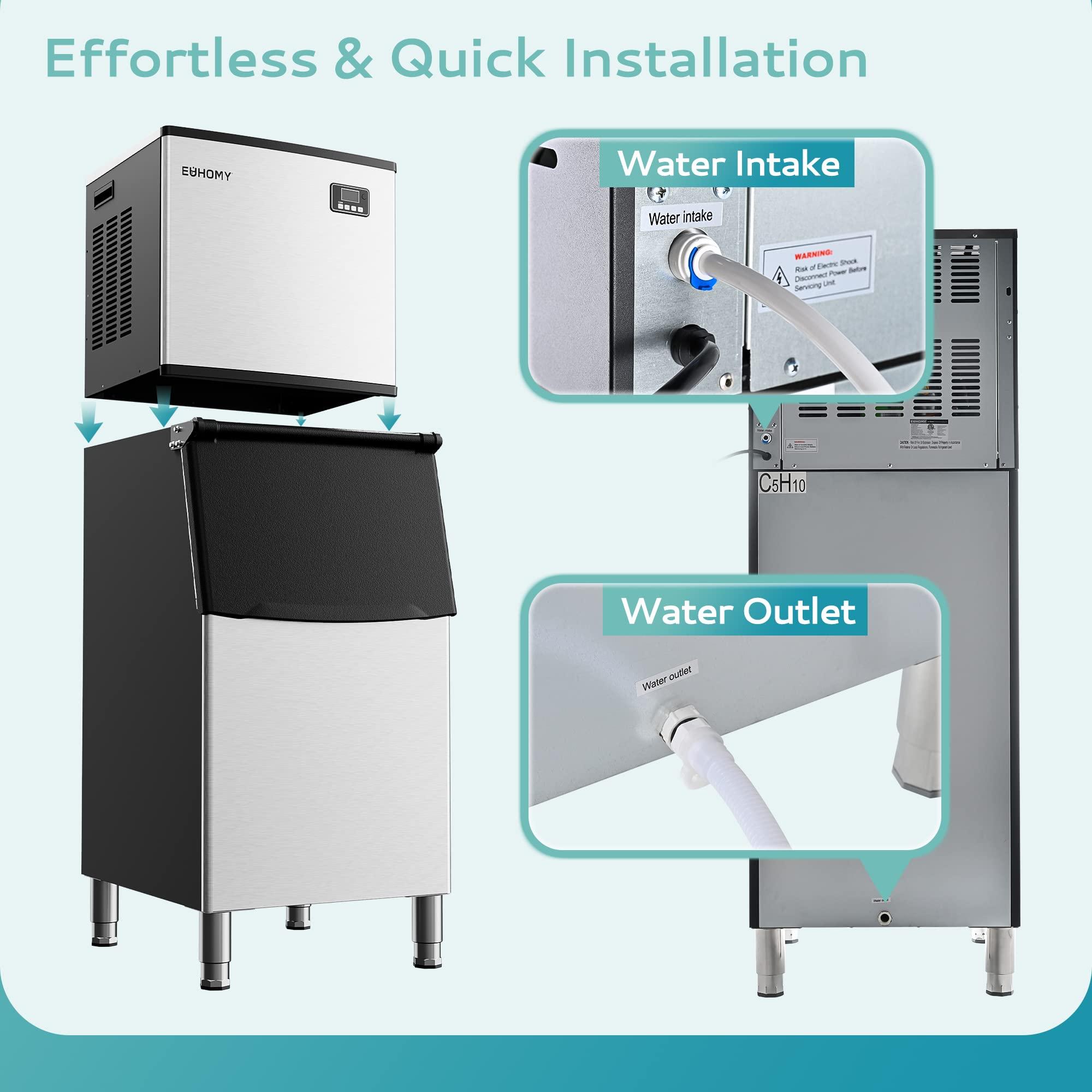 EUHOMY Commercial Ice Maker Machine 400Lbs/24H, SECOP Compressor&ETL Approval, Industrial Ice Machine, 250Lbs Storage, Ice Ready in 8-15 min, Stainless Steel Ice Maker for Bar/Cafe/Restaurant/Business - Image 6