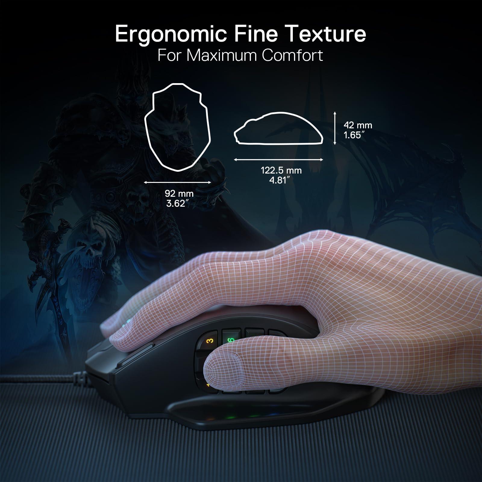 Redragon M908 Impact RGB LED MMO Gaming Mouse with 12 Side Buttons, Optical Wired Ergonomic Mouse with Max 12,400DPI, High Precision, 18 Programmable Macro Shortcuts, Comfort Grip - Image 7