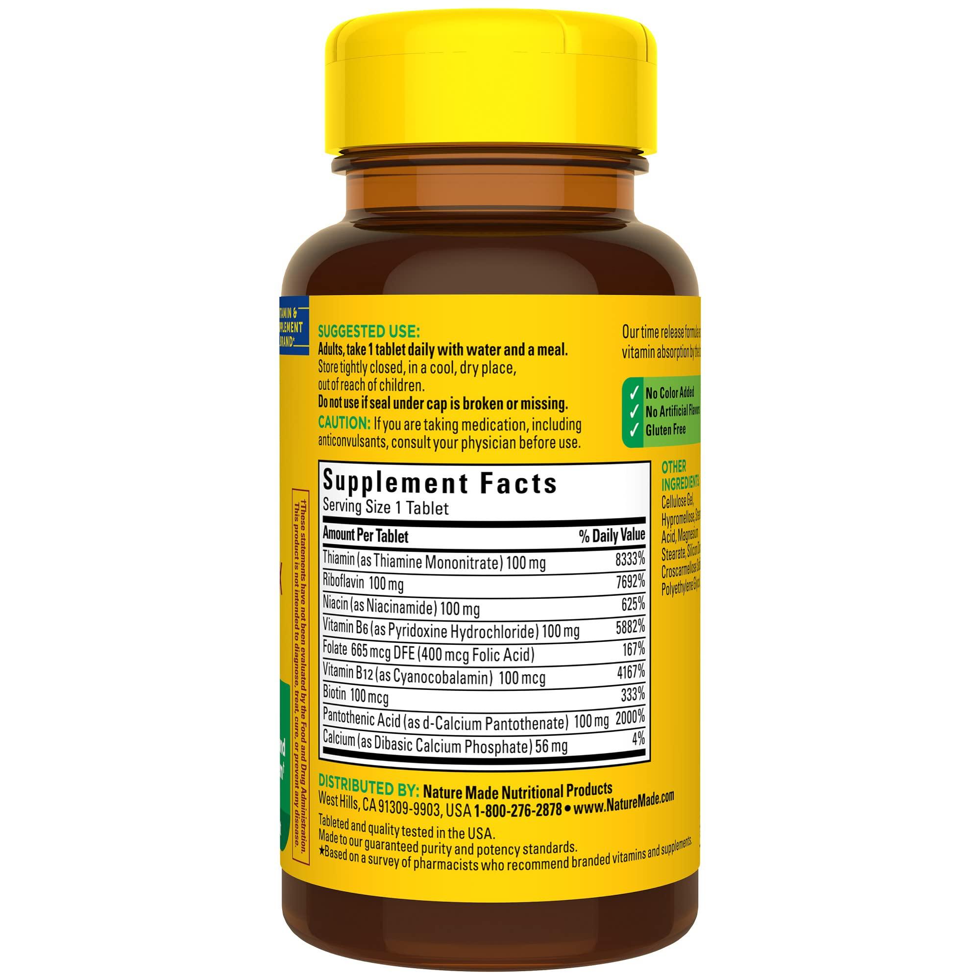 Nature Made Time Release Vitamin B-100 High Potency B Complex, Dietary Supplement for Nervous System Function Support, 60 Time Release Tablets, 60 Day Supply - Image 10