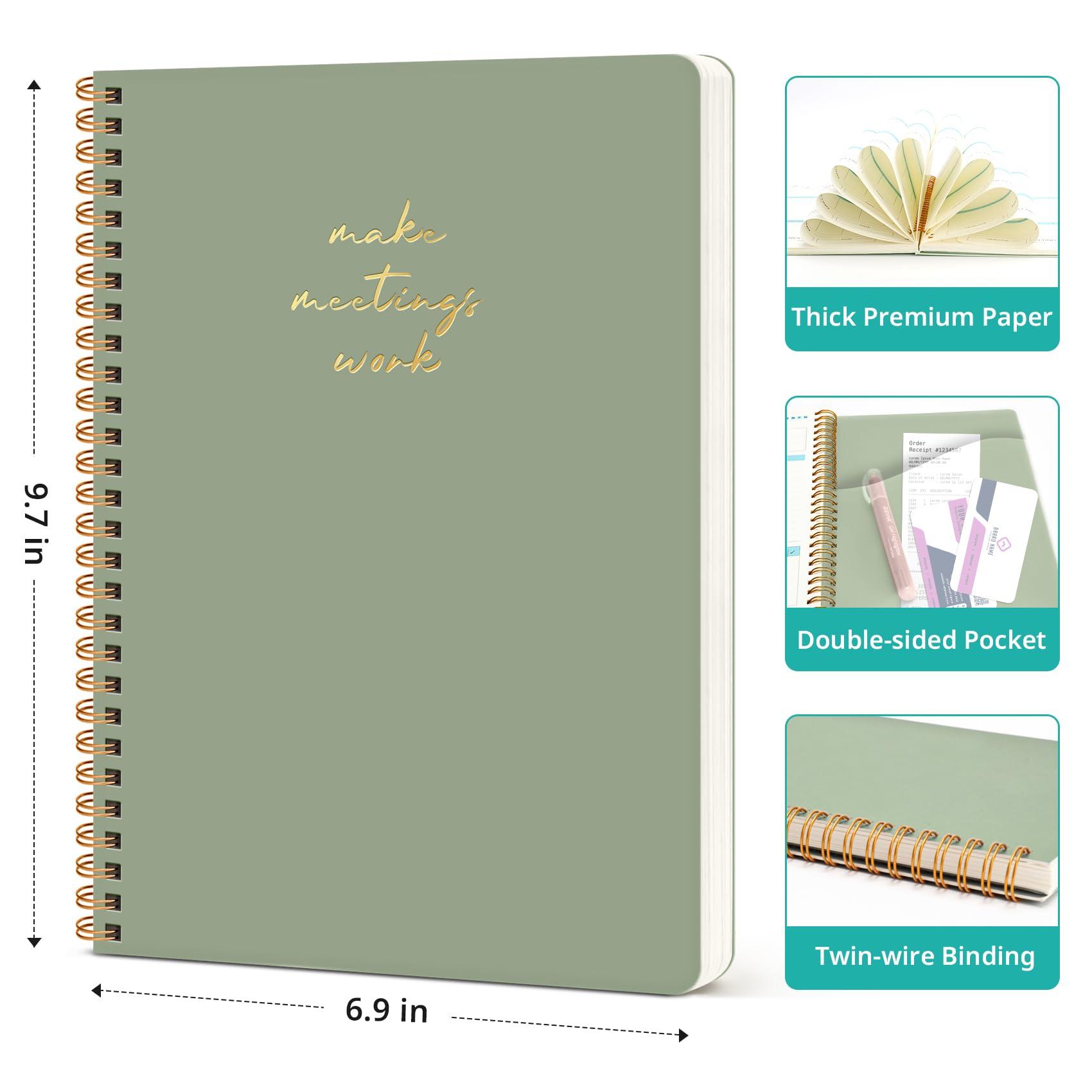 Taja Meeting Notebook for Work Organization - Work notebook with action items, Meeting Minutes Planner Notebook, Perfect Office Supplies for Men & Women - Green - Image 2