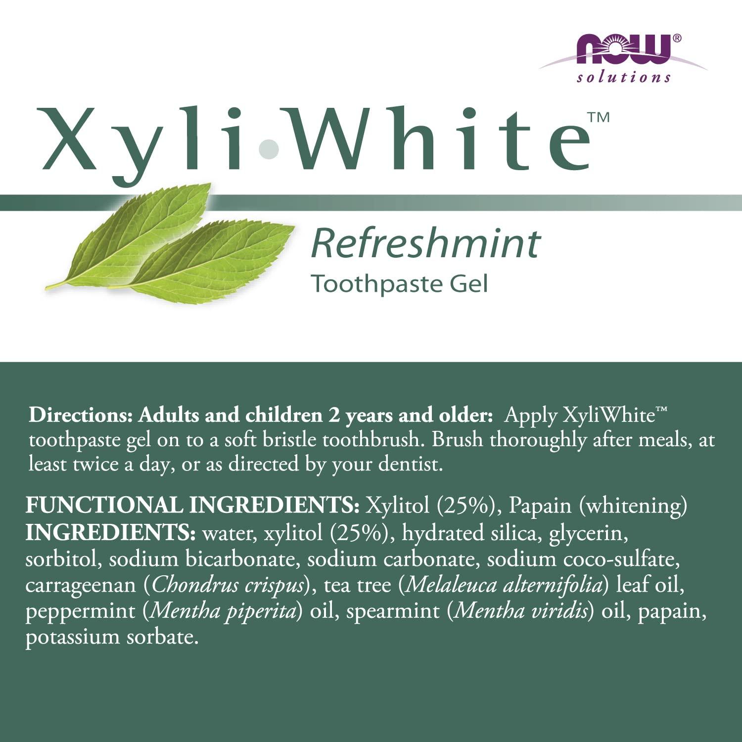 NOW Foods Solutions, Xyliwhite™ Toothpaste Gel, Refreshmint, Cleanses and Whitens, Fresh Taste, 6.4-Ounce - Image 2