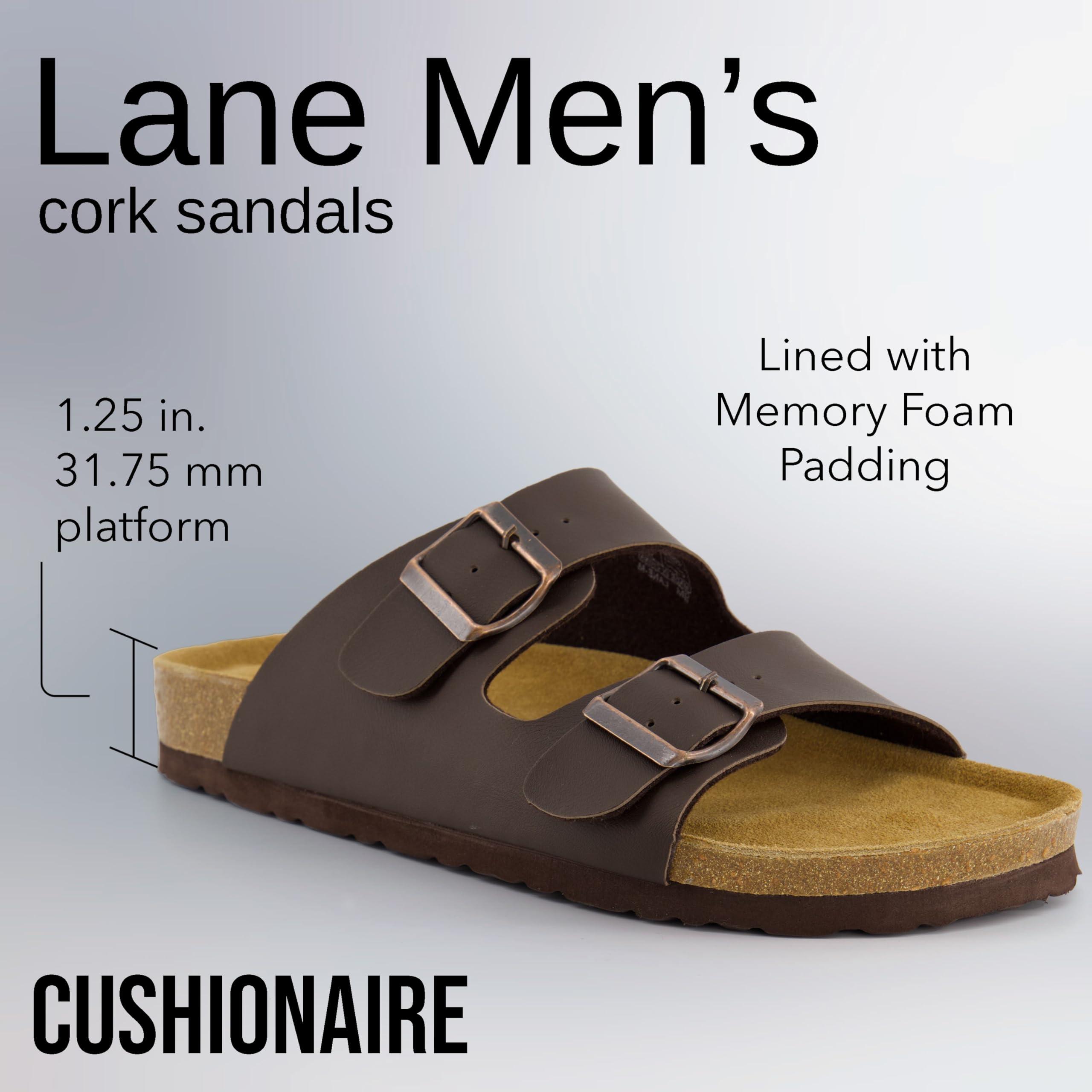 CUSHIONAIRE Lane Cork Footbed Mens Sandals, Adjustable Buckle Comfort Slides for Men, Genuine Leather Insole Summer Sandals Men Footwear - Image 2