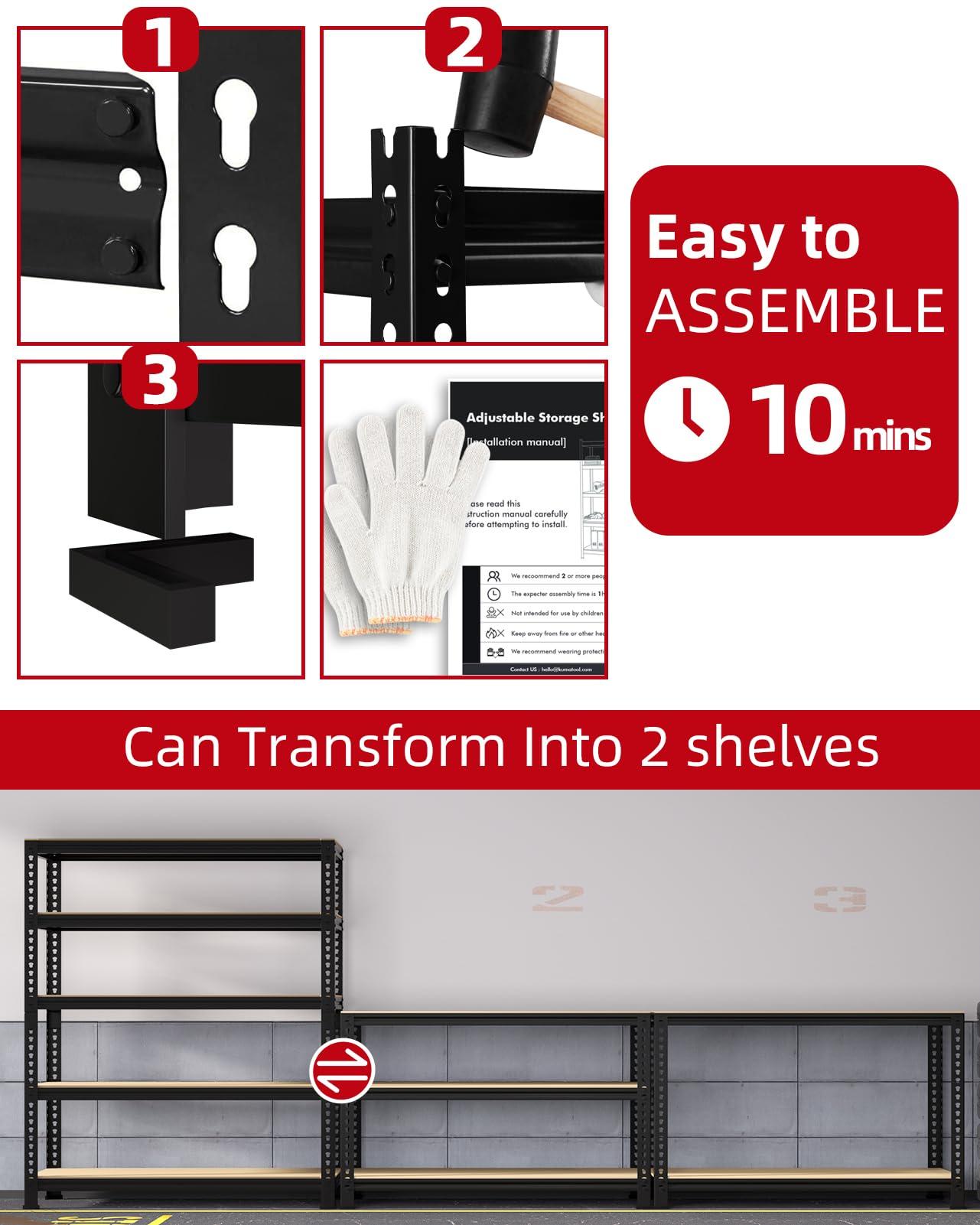 PrimeZone Heavy Duty Garage Storage Shelves - 48" W X 24" D X 72" H Adjustable Metal Shelving Unit, 5 Tier Industrial Shelves for Storage Standing Utility Rack for Warehouse, Pantry, Basement, Black - Image 7