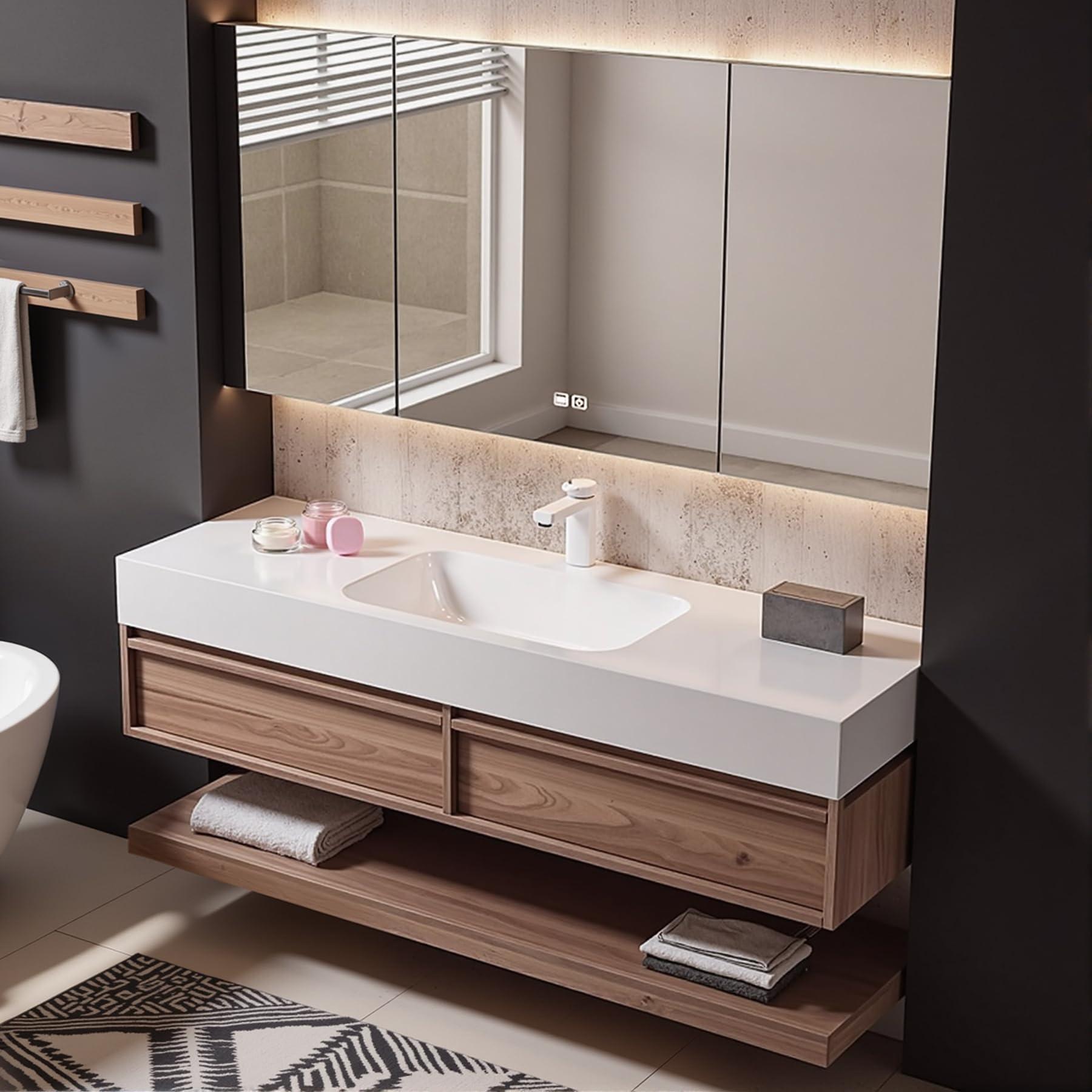 Nuvroa Bathroom Vanity with Sink,Bathroom Vanities Cabinet with Smart Mirro Set,Floating Vanity,Seamless Sink,2 Drawers (35") - Image 3