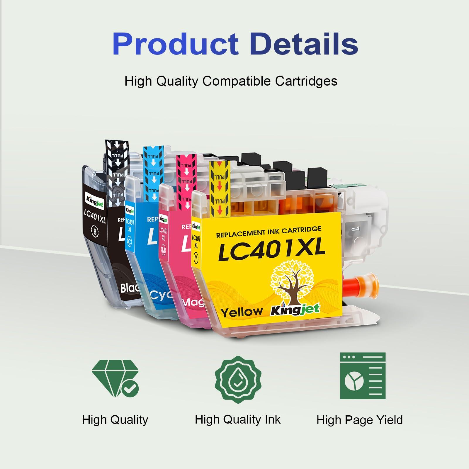 Kingjet Compatible LC401XL Ink Cartridges Replacement for Brother Printer Ink Cartridges LC401XL Work with Brother MFC-J1010DW MFC-J1170DW MFC-J1012DW MFC-J1800DW Printer, 4 Pack(BK/C/M/Y) - Image 6