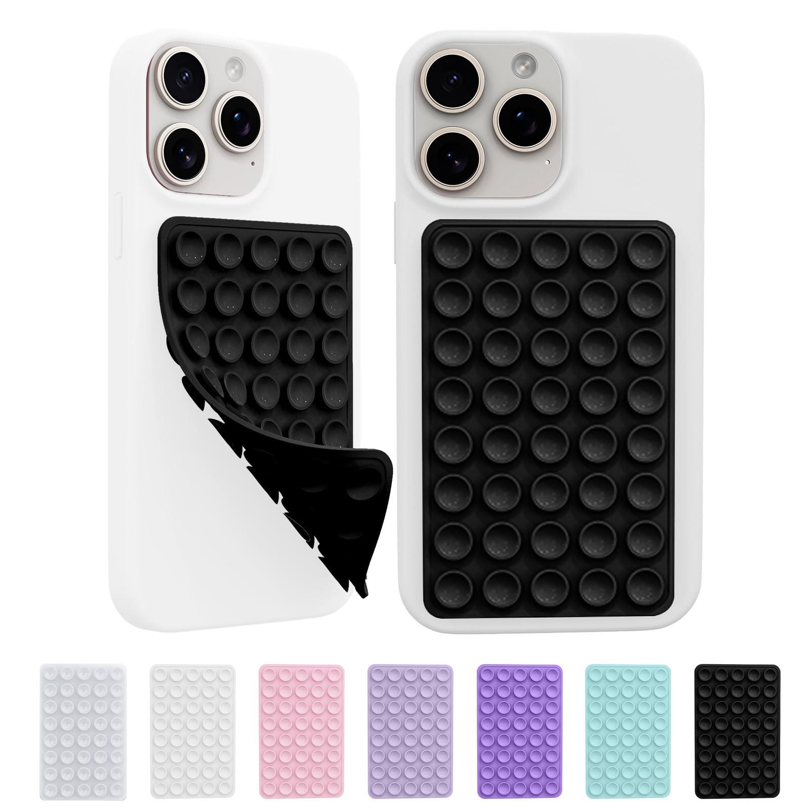 2 Pack Silicone Octo Cup Buddy Sticky Grip Holder for Cellphone, Silicone Suction Cup Phone Case Mount Double Sided, Hands-Free Phone Accessories Strong Grip Holder for Selfie and Video (Black)