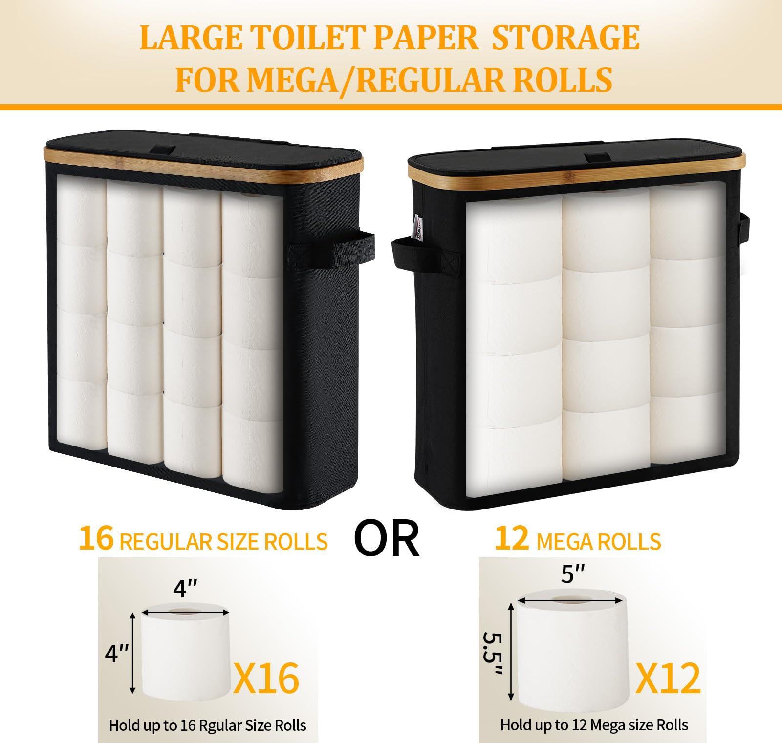 Toilet Paper Storage Basket with Lid for Mega Rolls, Large Bamboo Toilet Paper Organizer Storage Holder Stand for Bathroom, Enclosed Tissue Storage Bin Box Container Free Standing, Gray - Image 5