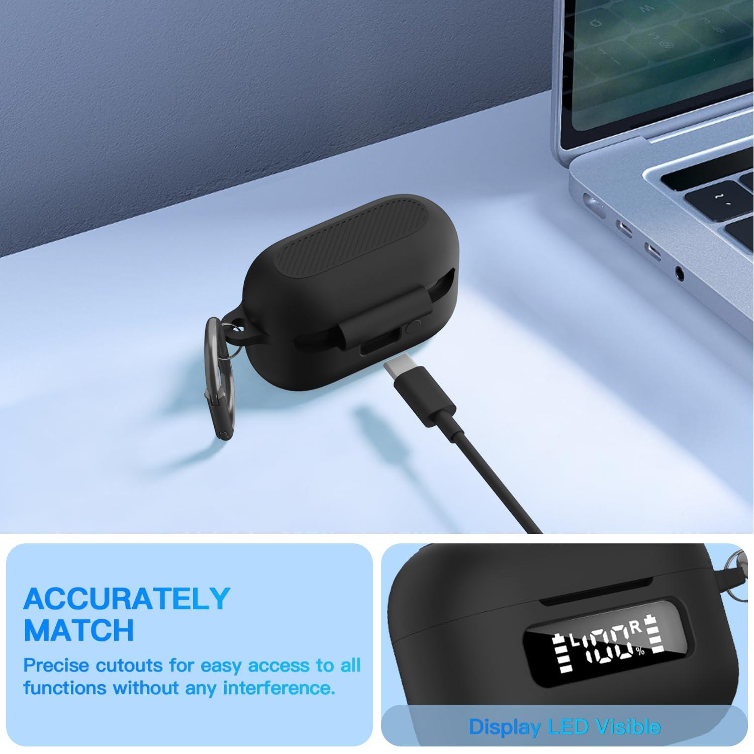 for TOZ0 NC9 (2024) Case Cover, Soft Silicone Shockproof Protective Case for TOZO Hybrid Active Noise Cancelling Wireless Earbuds with Keychain - Front Battery Display LED Visible Design (Black) - Image 5