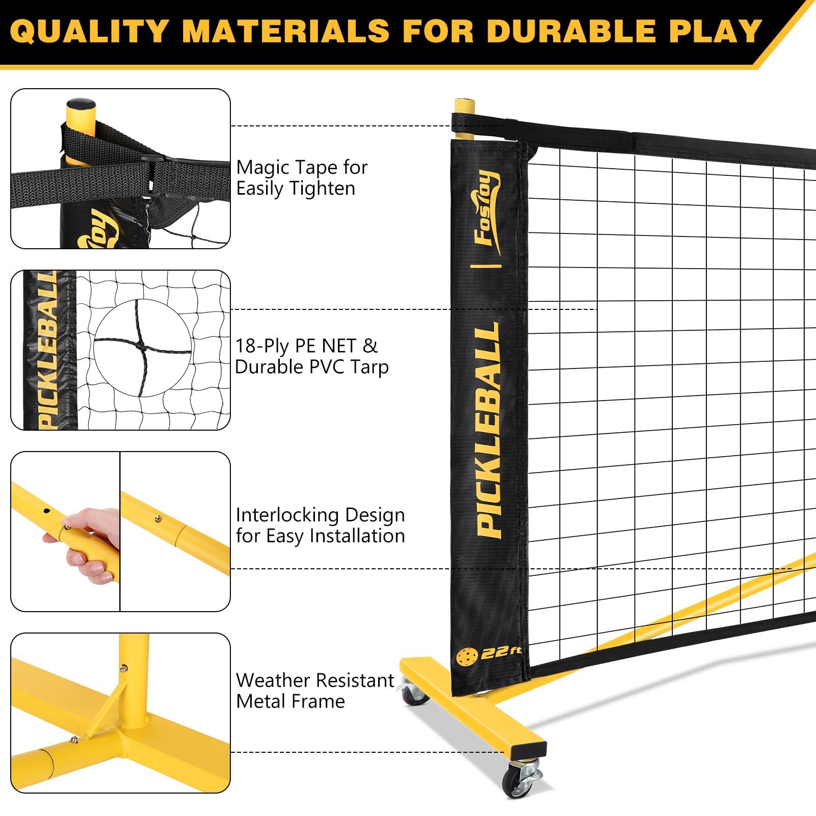 Portable Pickleball Net Set with Wheels, Regulation Size 22 FT & Half Court 11 FT, Steady Metal Frame Pickle Ball Net Set System with Carry Bag for Backyards, Driveways, and Garages - Image 4