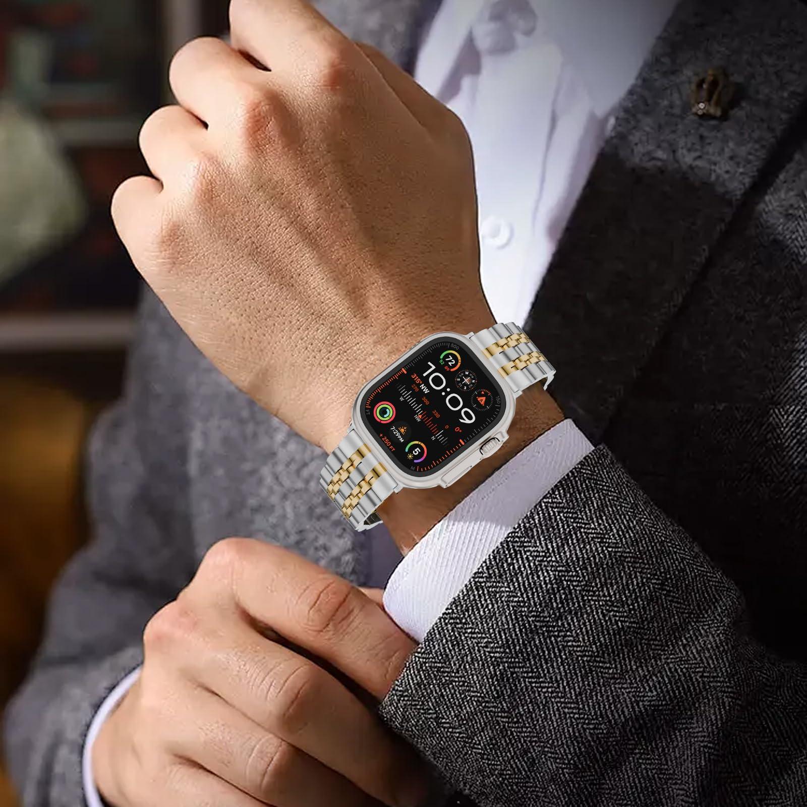 HUANLONG Solid Stainless Steel Band Compatible with Apple Watch 49mm 46mm 45mm 44mm 42mm 41mm 40mm 38mm, Metal Strap for iWatch Series Ultra/Ultra2/10/9/8/7/6/5/4/3/2/1 SE Women and Men - Image 5