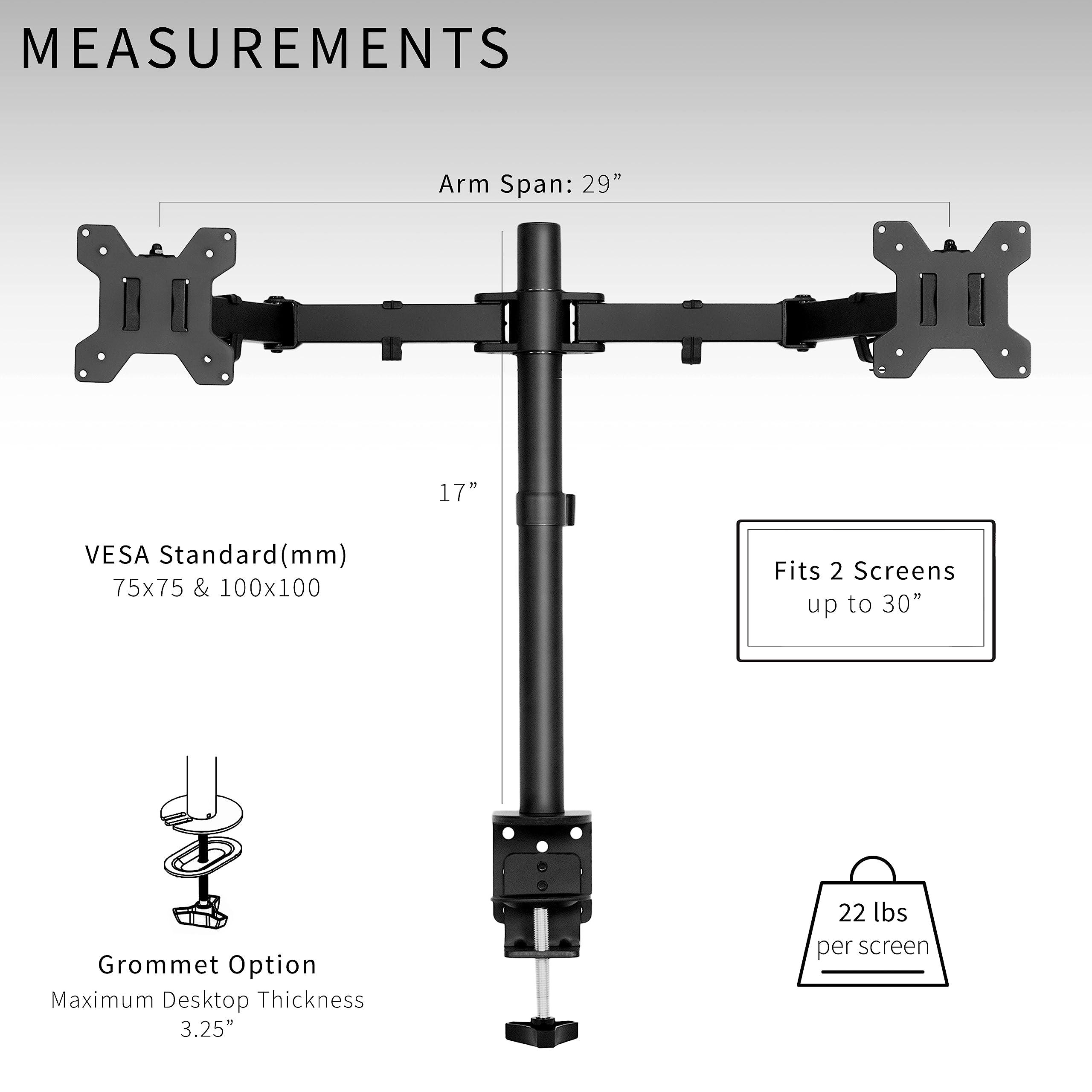 VIVO Dual Monitor Desk Mount, Heavy Duty Fully Adjustable Steel Stand, Holds 2 Computer Screens up to 30 inches and Max 22lbs Each, Black, STAND-V002 - Image 6
