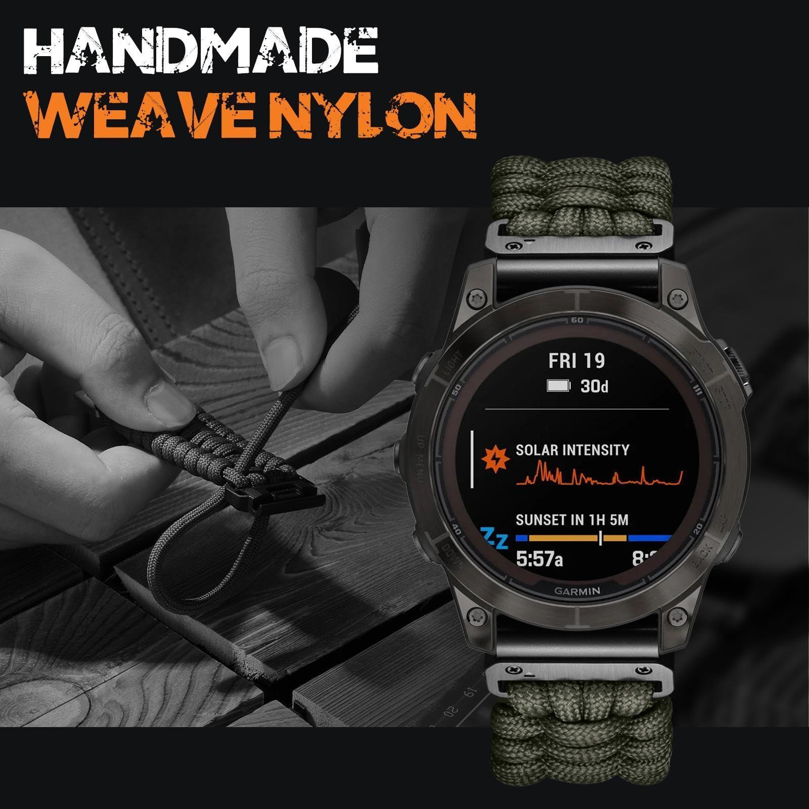 Bandletic Compatible with Garmin Instinct Watch Band - R-Nylon Survival Paracord Woven Nylon Strap Quick Fit 22mm Watch Band for Fenix 7/6/5/Forerunner 965/955/945/935/745/Epix 2/Approach S70/S62/S60 - Image 3