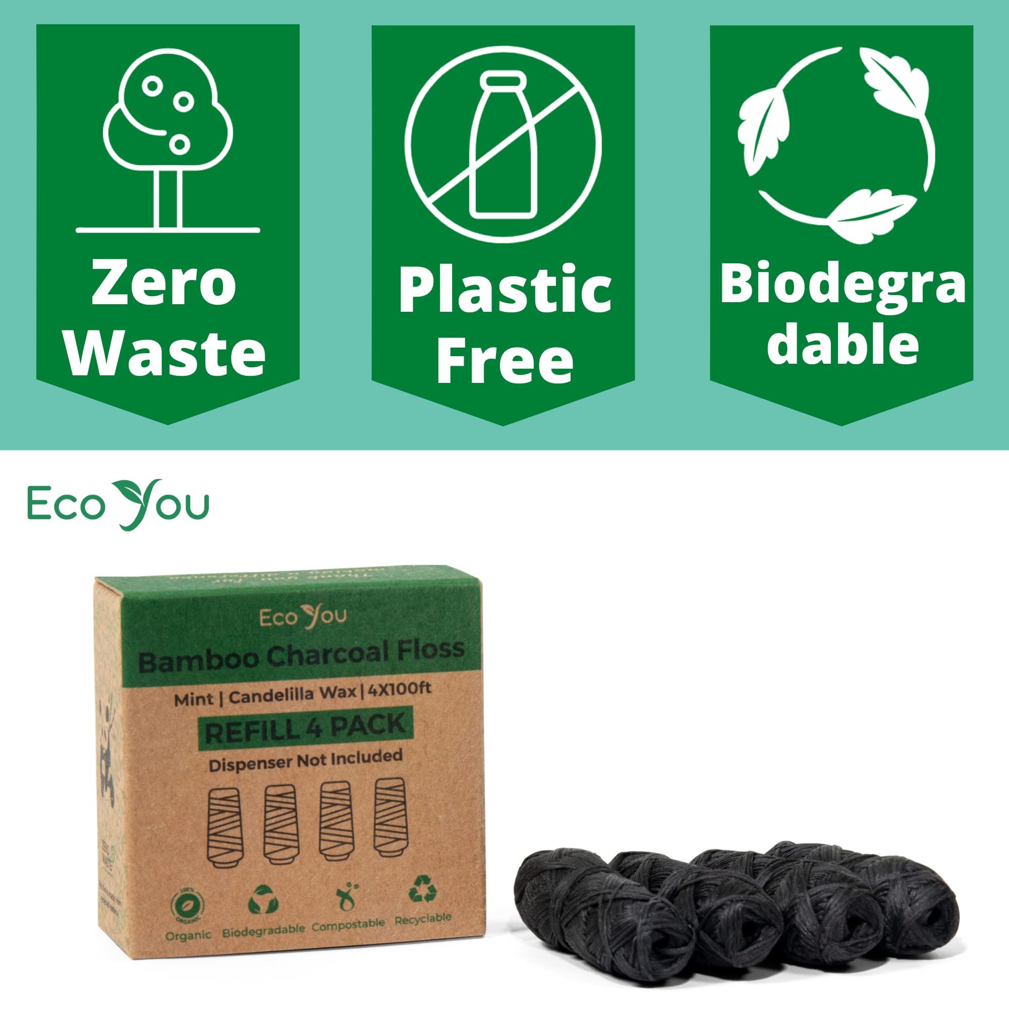 EcoYou Bamboo Charcoal Dental Floss | Mint & Candelilla Wax | Vegan & Biodegradable (4 Refills Pack) - Image 3