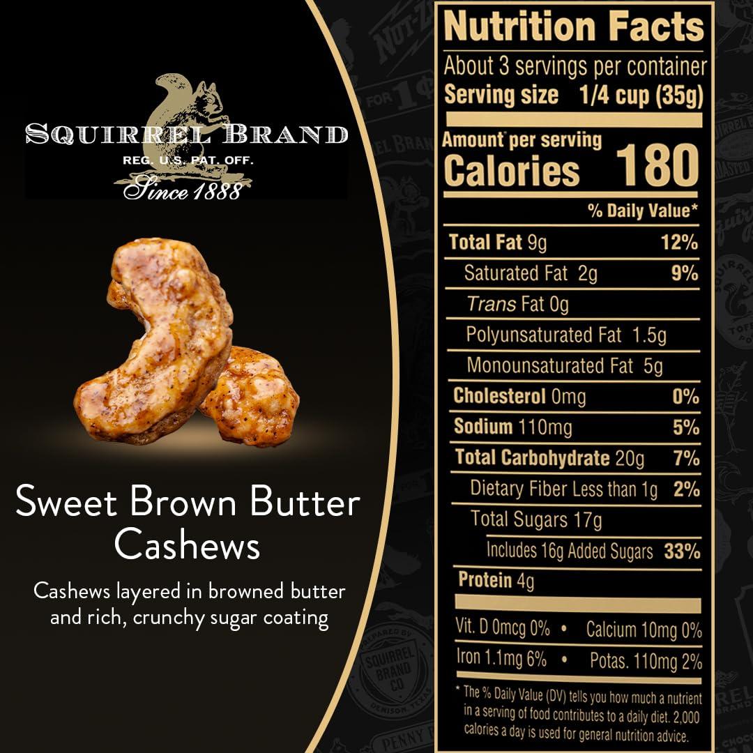 Squirrel Brand Sweet Brown Butter Cashews, 3.5 Ounces Resealable Bag, Gluten Free, Vegetarian - Image 2