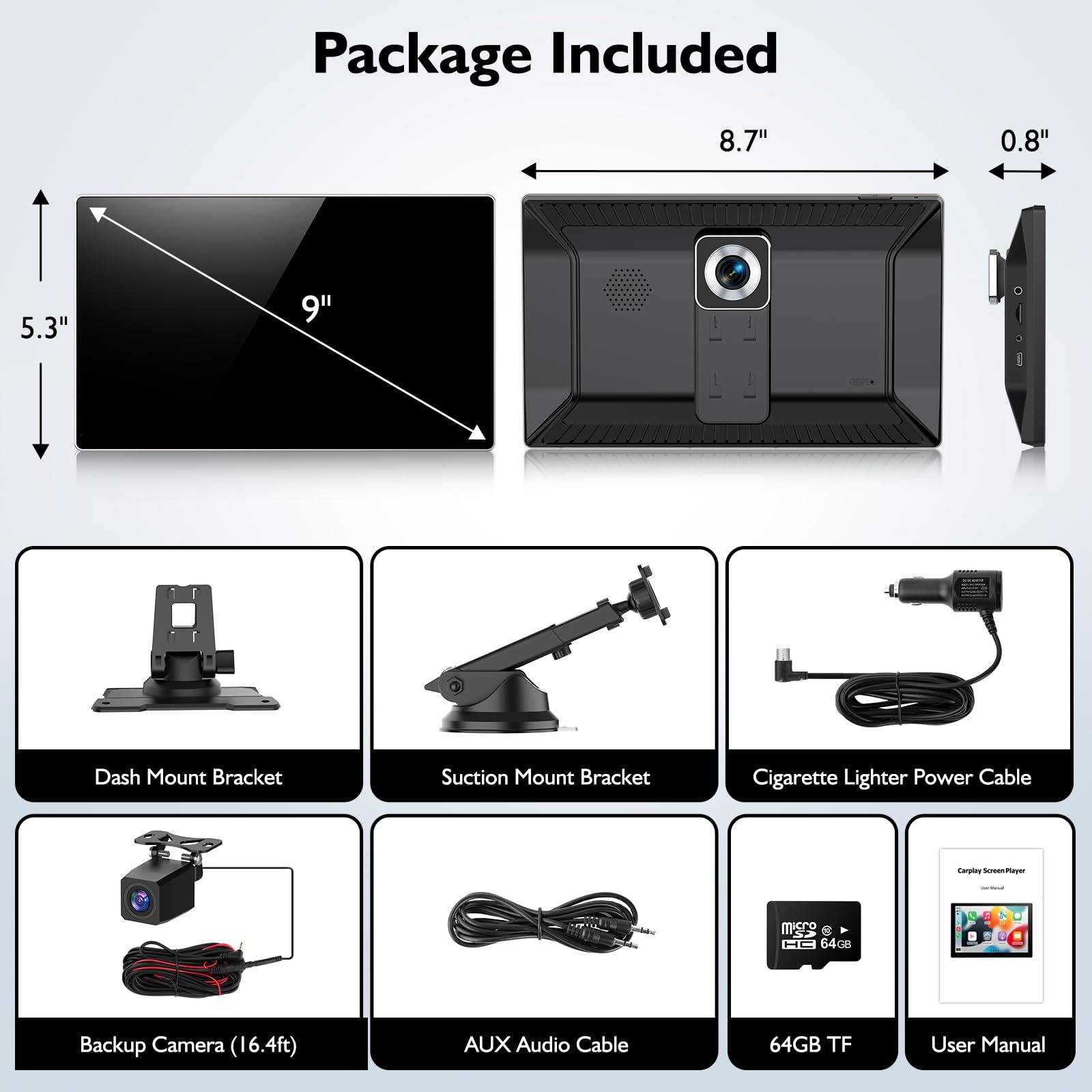 Oscio Wireless Carplay Screen for Car 4K Dash Cam & 1080P Backup Camera, 9" Portable Car Stereo with Apple Carplay & Android Auto, Voice Control, GPS Navigation, Mirror Link, Bluetooth - Image 9