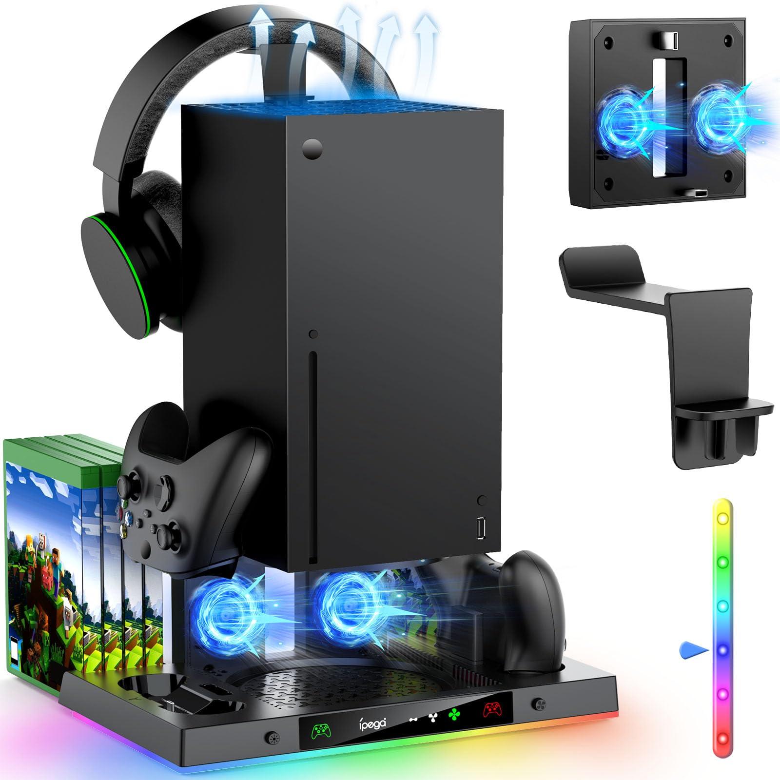 MENEEA Upgraded Cooling Fan Charging Station for Xbox Series X Console & Controller, Dual Charger Dock & Cooler System Stand with 15 Colorful Lights for Xbox Series X Accessories Kit - Image 1