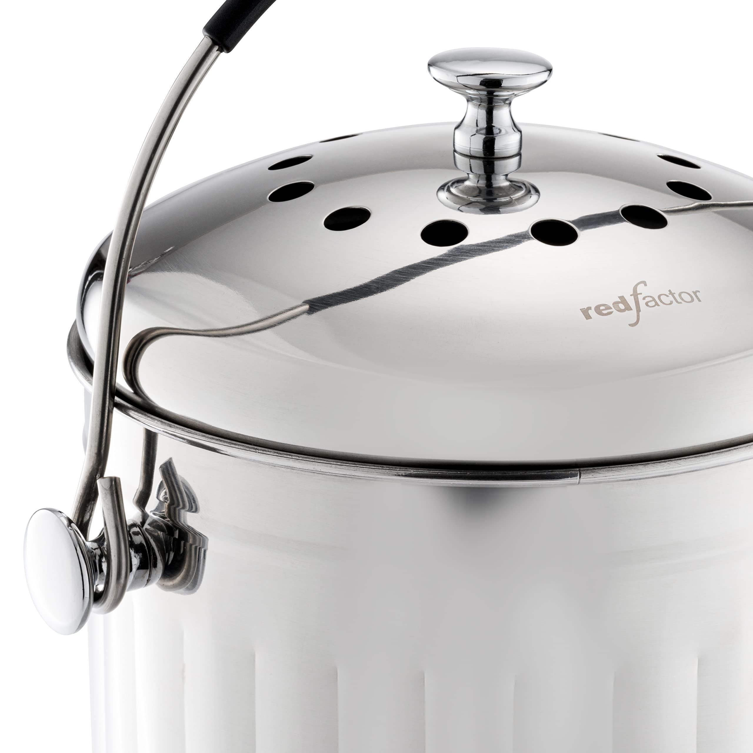RED FACTOR Premium Compost Bin for Kitchen Countertop - Stainless Steel Food Waste Bucket with Innovative Dual Filter Technology - Includes Spare Filters (Brilliant Steel, 1.3 Gallon) - Image 3