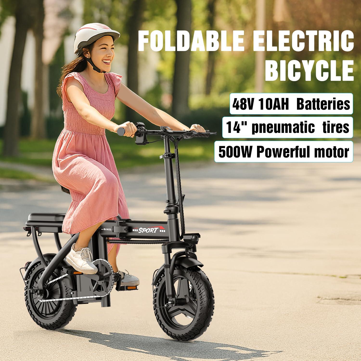 Misodo 500W Electric Bike for Adults, 48V 10/13/15AH Removable Battery, 20/25MPH & 25/30 Miles, 14" Folding Commuter E Bike with 3 Modes, Shock Absorption - Image 2