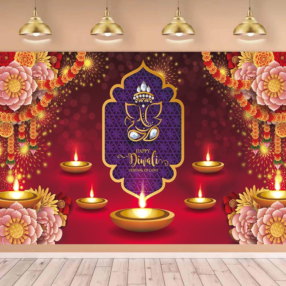 KYMY Happy Diwali Backdrop - 70.8x43.3in India Festival of Lights Banner for Party Decoration