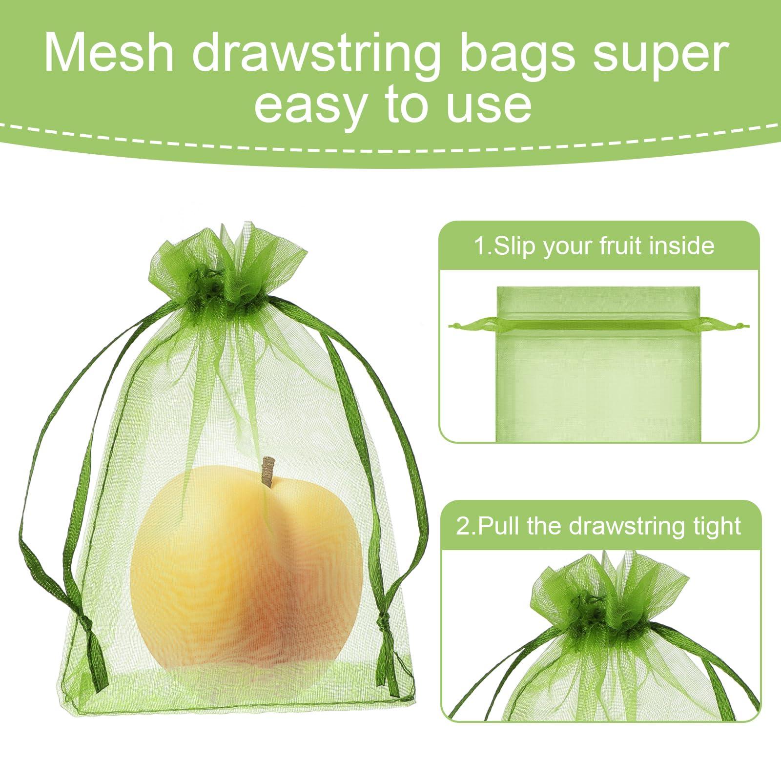 100 Pieces Green Fruit Protection Bags Fruit Protection Bags Fruit Netting Bags with Drawstring for Protecting Vegetable Net Cover Reusable Mesh Bag for Garden Apple Trees(15 * 20cm) - Image 4