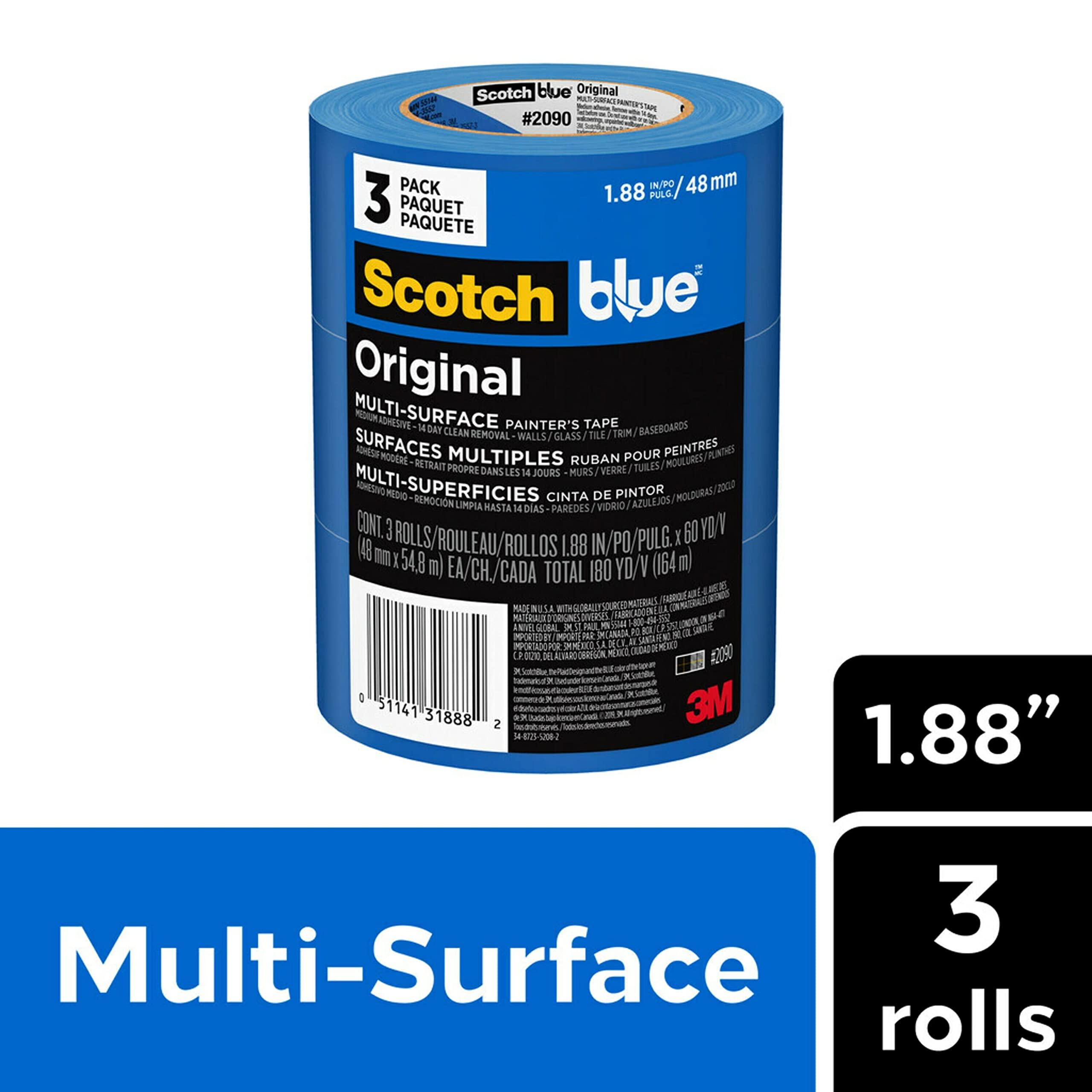 ScotchBlue Original Multi-Surface Painters Tape, 2 Inch Wide (1.88 In. x 60 Yds), 3 Rolls, Blue Paint Tape Protects Surfaces and Removes Easily, Masking Tape for Indoor and Outdoor Use (2090-48EP3) - Image 2