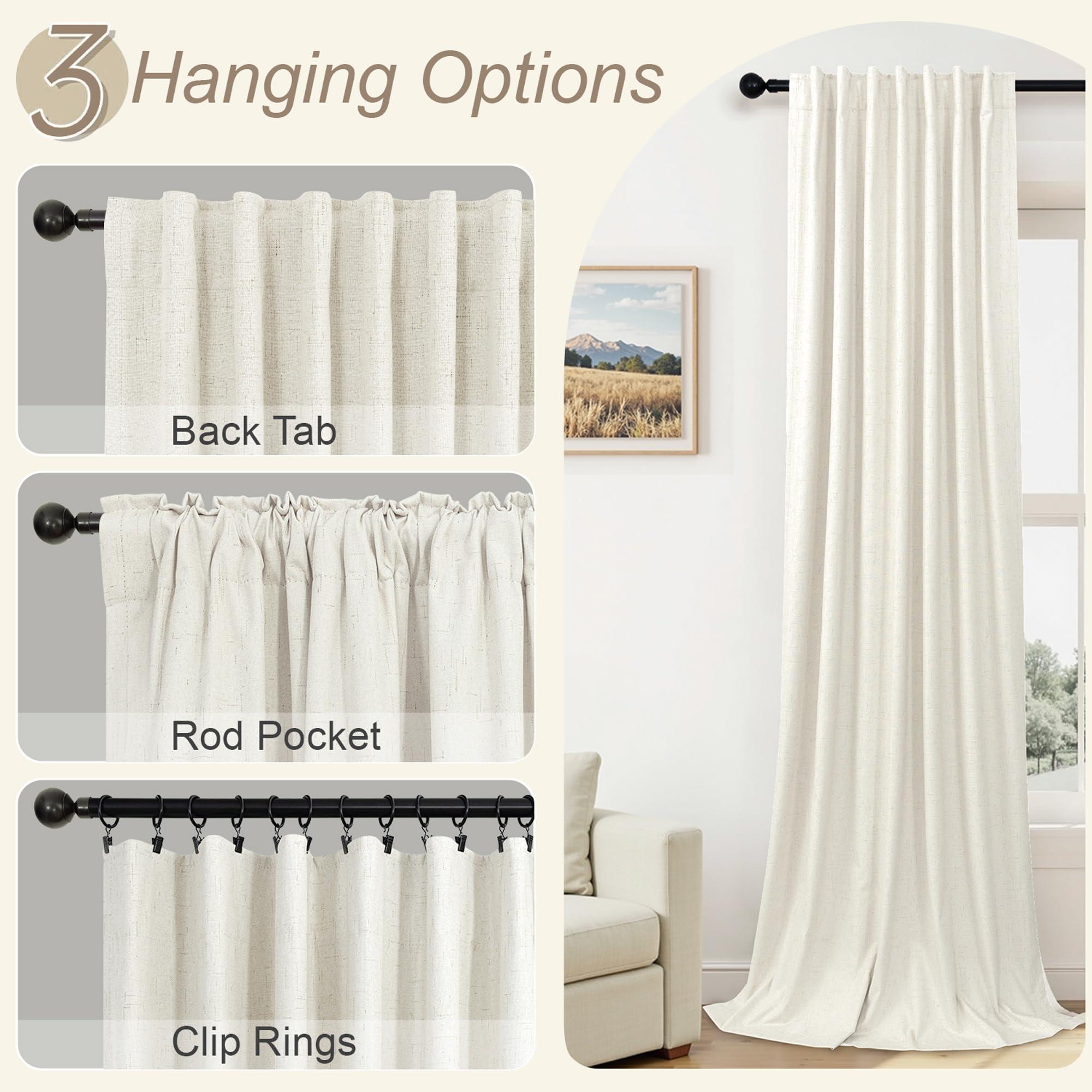 100% Blackout Curtains 84 Inch Length 2 Panels Set Neutral Boho Linen Farmhouse for Bedroom Windows Living Room Darkening Thermal Insulated Drapes Natural Cream Ivory 7ft Long Back Tab Pleated Pocket - Image 6