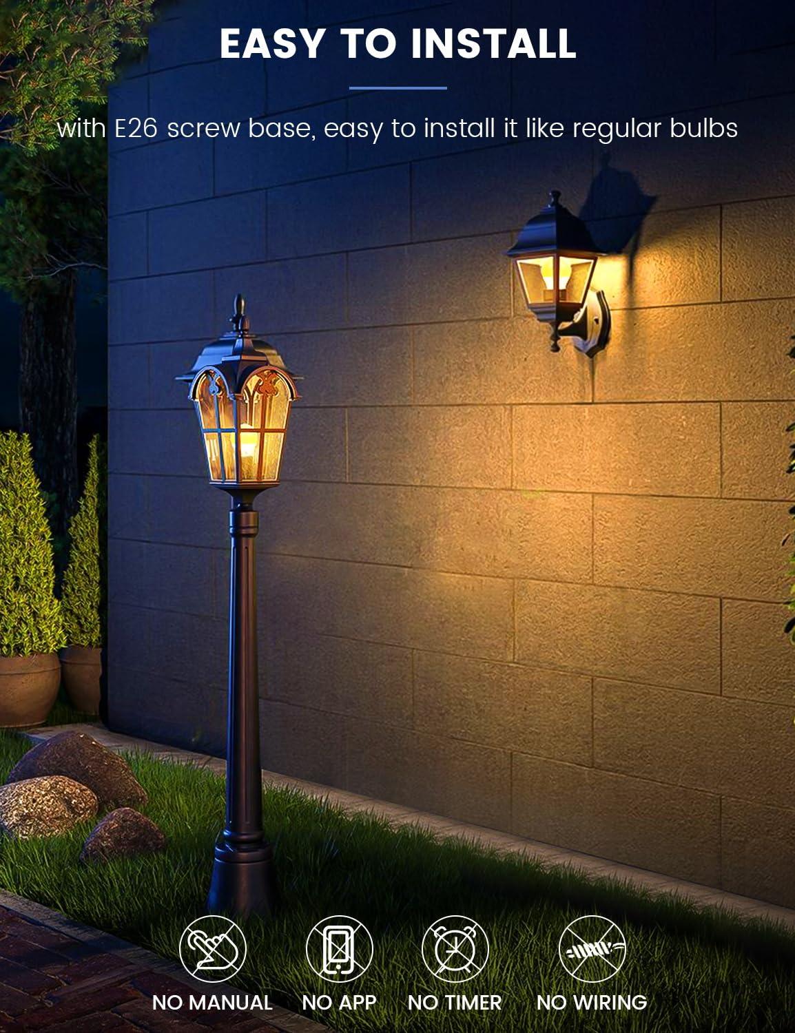 MikeWin Dusk to Dawn Light Bulbs Outdoor, 3000K Warm White, 12W(100W Equivalent) Auto ON/Off Light Sensor LED Lighting Bulb for Wall Lantern, Porch, Boundary, Garage, Patio, Front Door, 4 Pack - Image 4