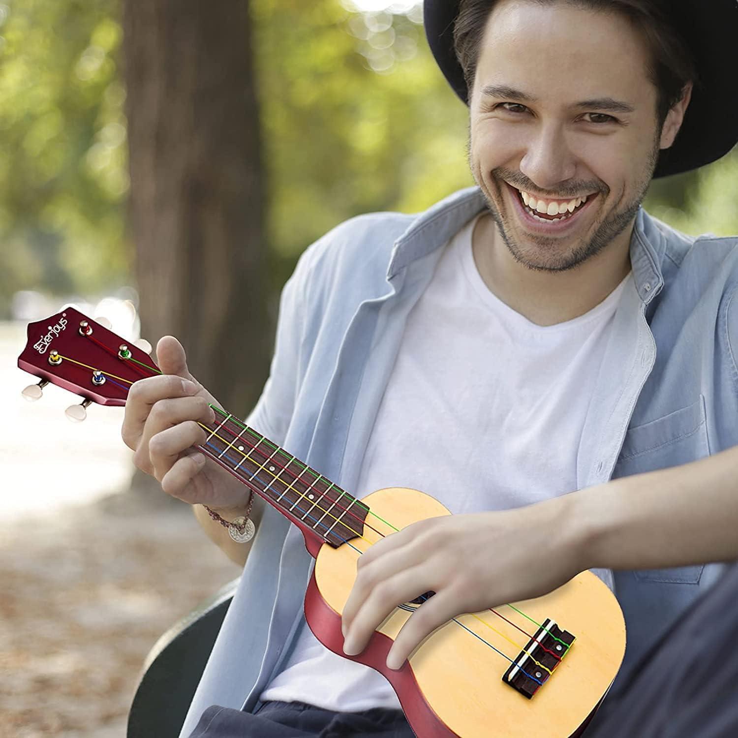 Everjoys Soprano Ukulele Beginner Pack-21 Inch w/Rainbow String Free Online Lesson Gig Bag Digital Tuner Pick All in One Kit - Image 7