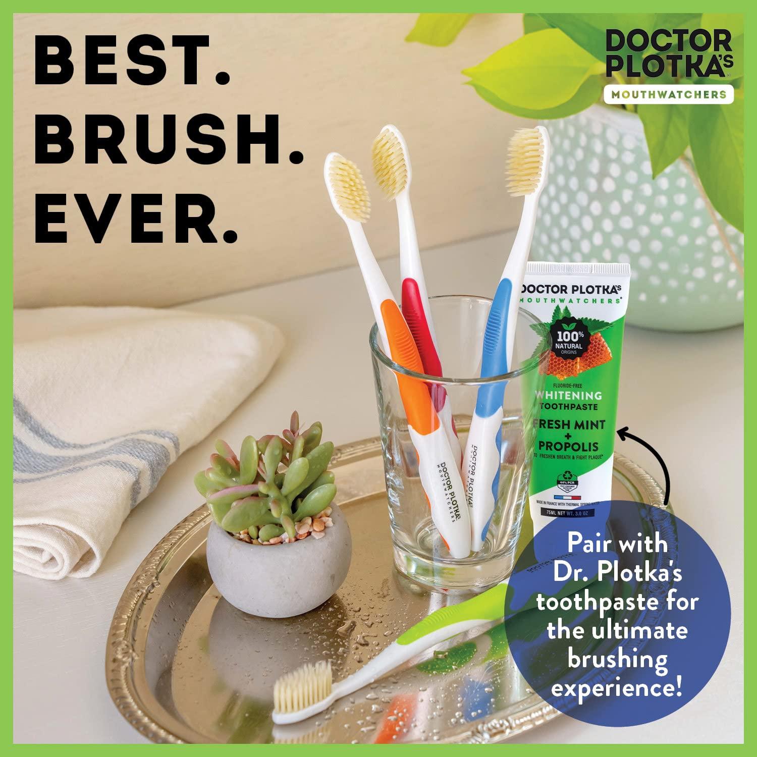 MOUTHWATCHERS Soft Flossing Toothbrushes for Adults, Value 6 Pack, Ultra Clean Manual Toothbrush Set for Sensitive Teeth & Gums, by Dr. Plotka, Assorted Colors - Image 5