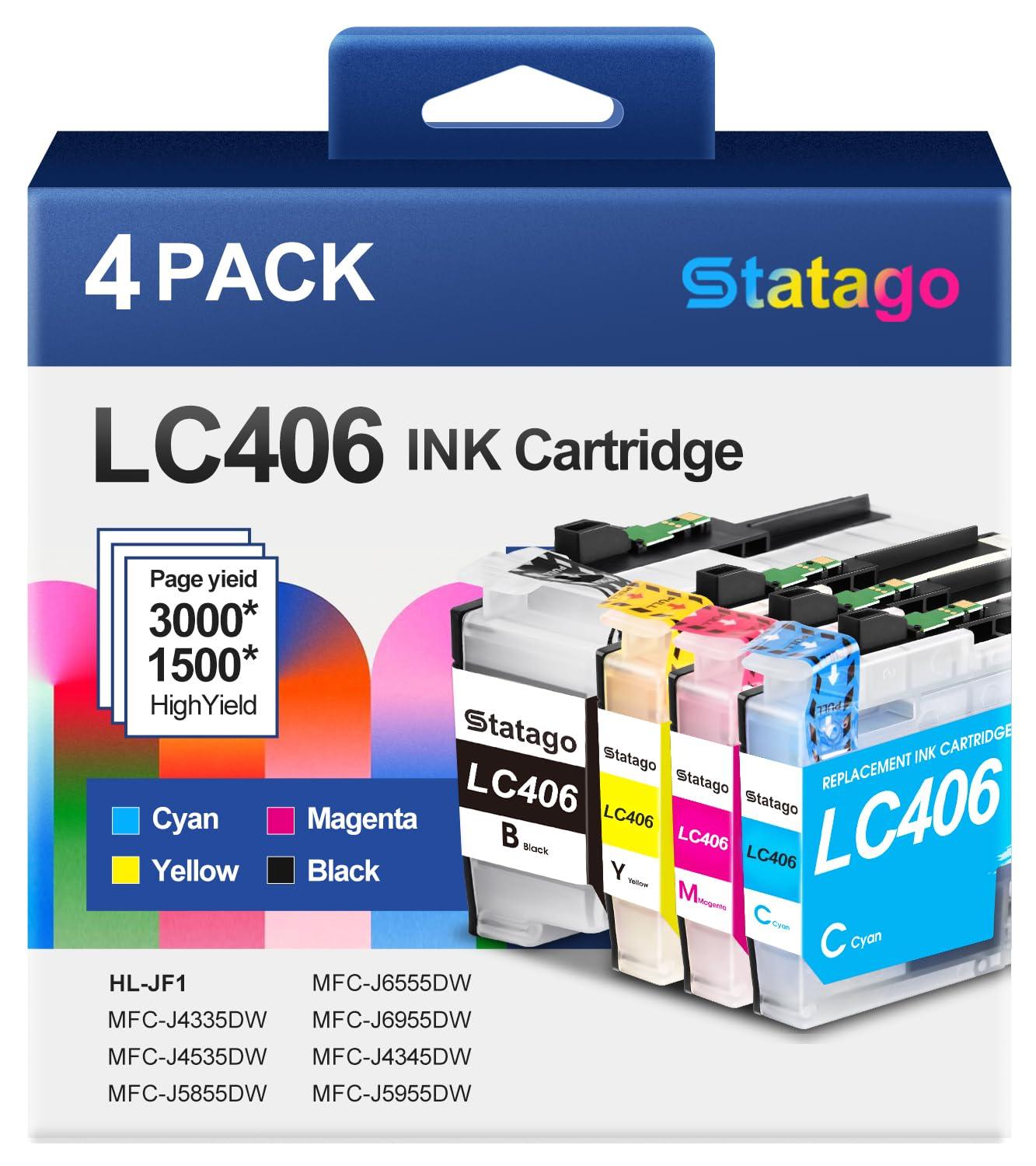 Statago LC406 Ink Cartridges for Brother Printer for Brother LC406 LC406XL Ink Cartridge Work for MFC-J4535DW MFC-J4345DW MFC-J4335DW MFC-J5855DW MFC-J5955DW MFC-J6555DW MFC-J6955DW Printer (4 Pack)