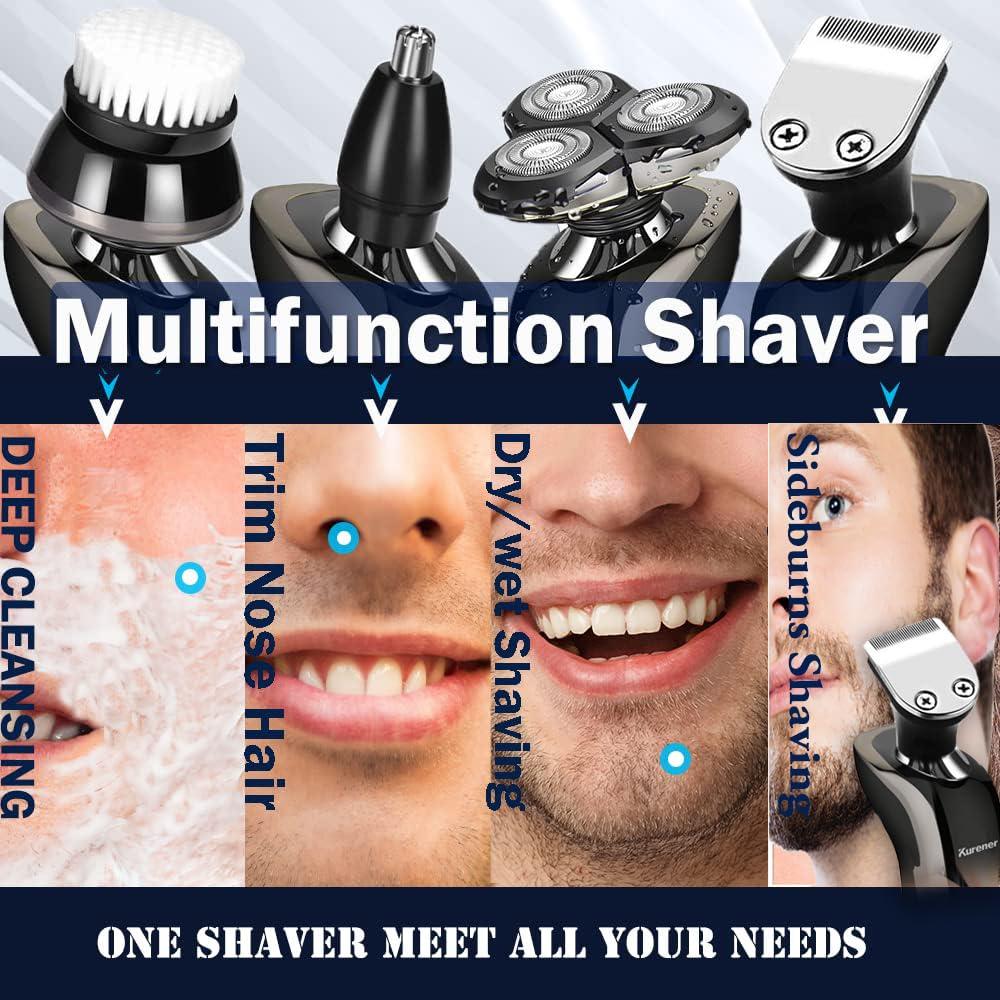 Kurener Electric Shaver Razor for Men Rechargeable 100% Waterproof Rotary for Shaving with Nose Trimmer Sideburns Trimmer Face Cleaning Brush - Image 4
