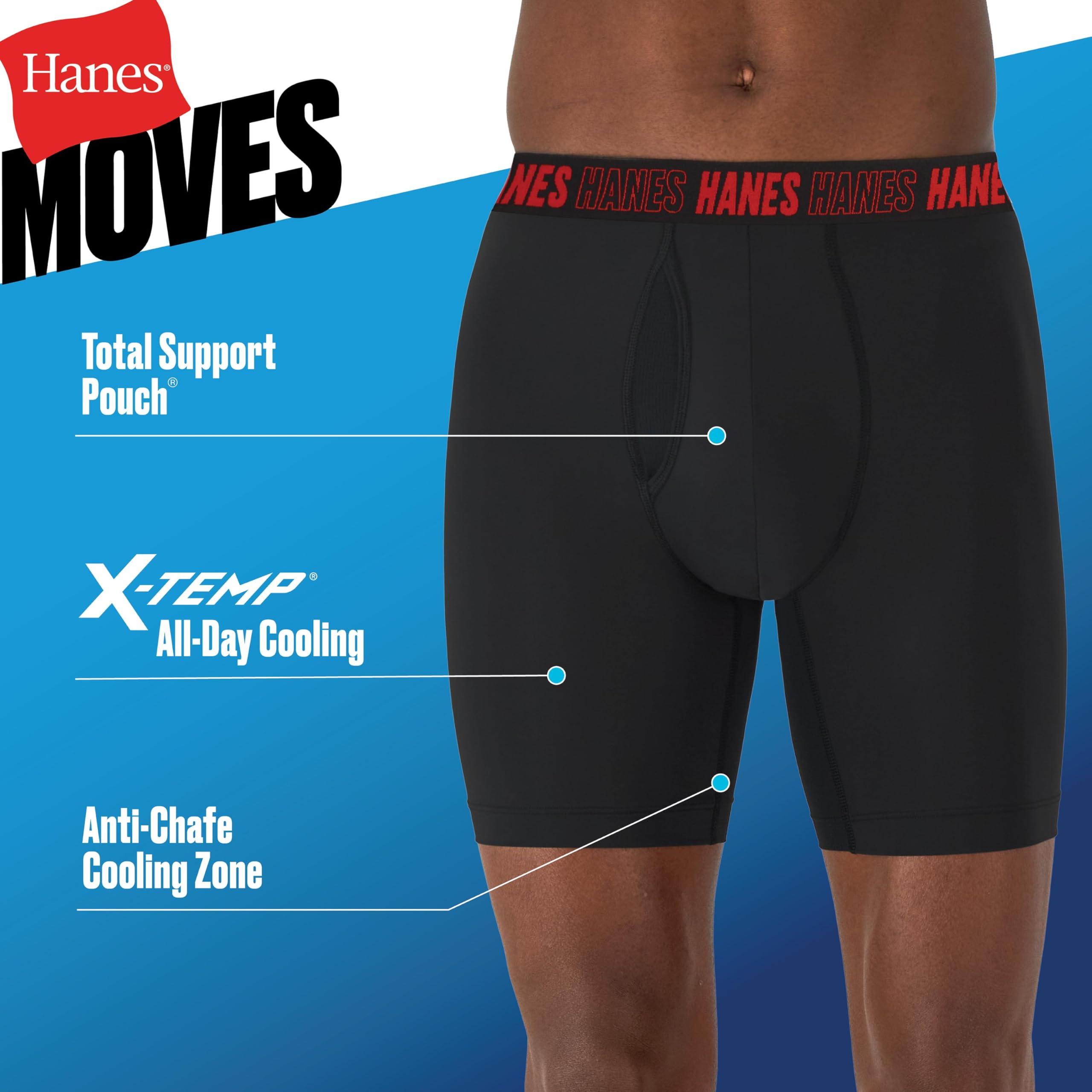 Hanes Men's Moves Performance Boxer Brief, Total Support Pouch, Regular, Trunk, and Long Leg, 3-Pack - Image 4