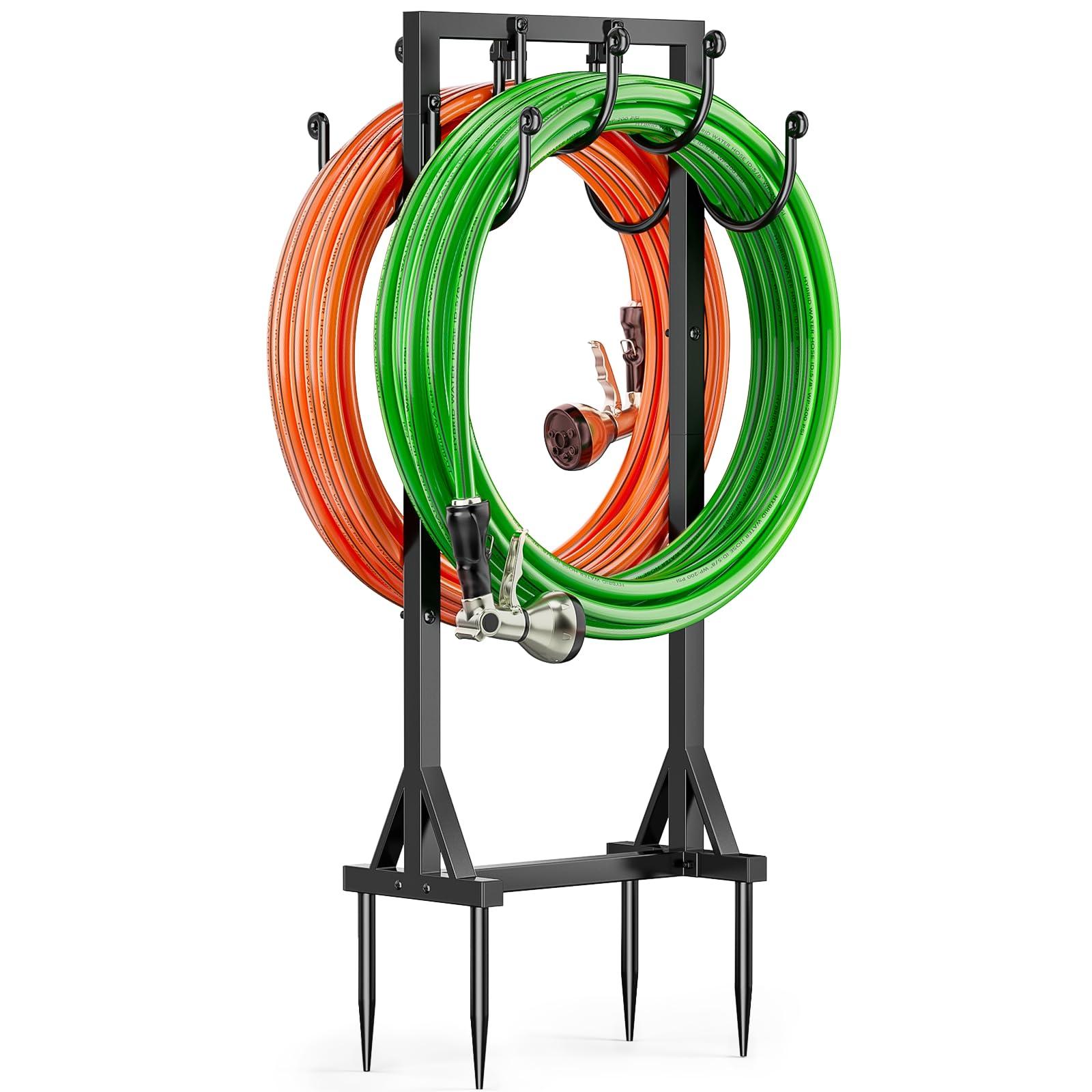 Kcysta Garden Hose Holder Freestanding, Double-Sided Water Hose Holders for Outside, Heavy Duty Metal Hose Stand Hanger Storage Rack