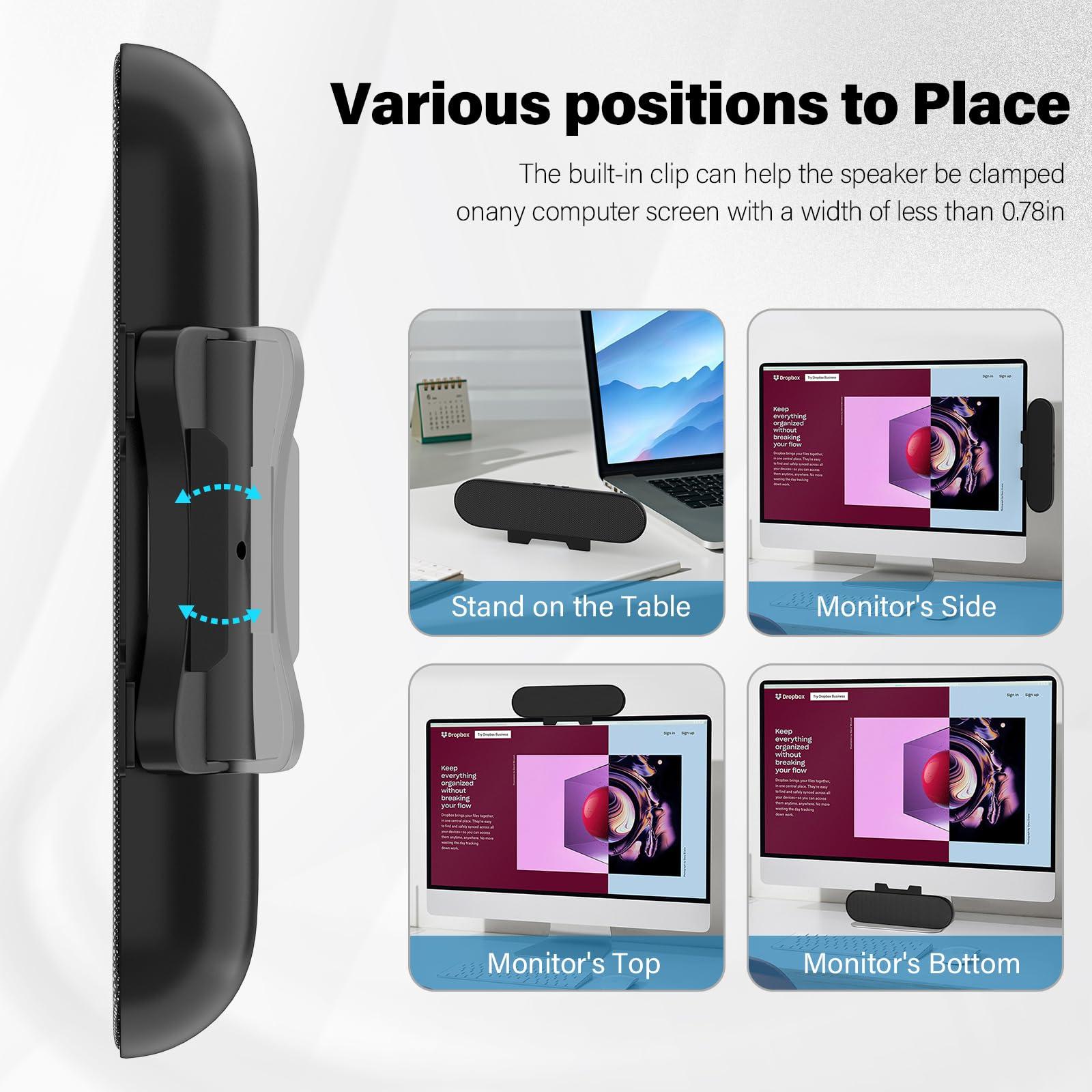 LXTNFU Computer Speakers for Desktop Monitor,Single Speakers for Desktop PC,Laptop Speaker with Loud Sound,Volume Control Easily Clamps to Monitors(USB-C to USB Adapter Included) (Black) - Image 3