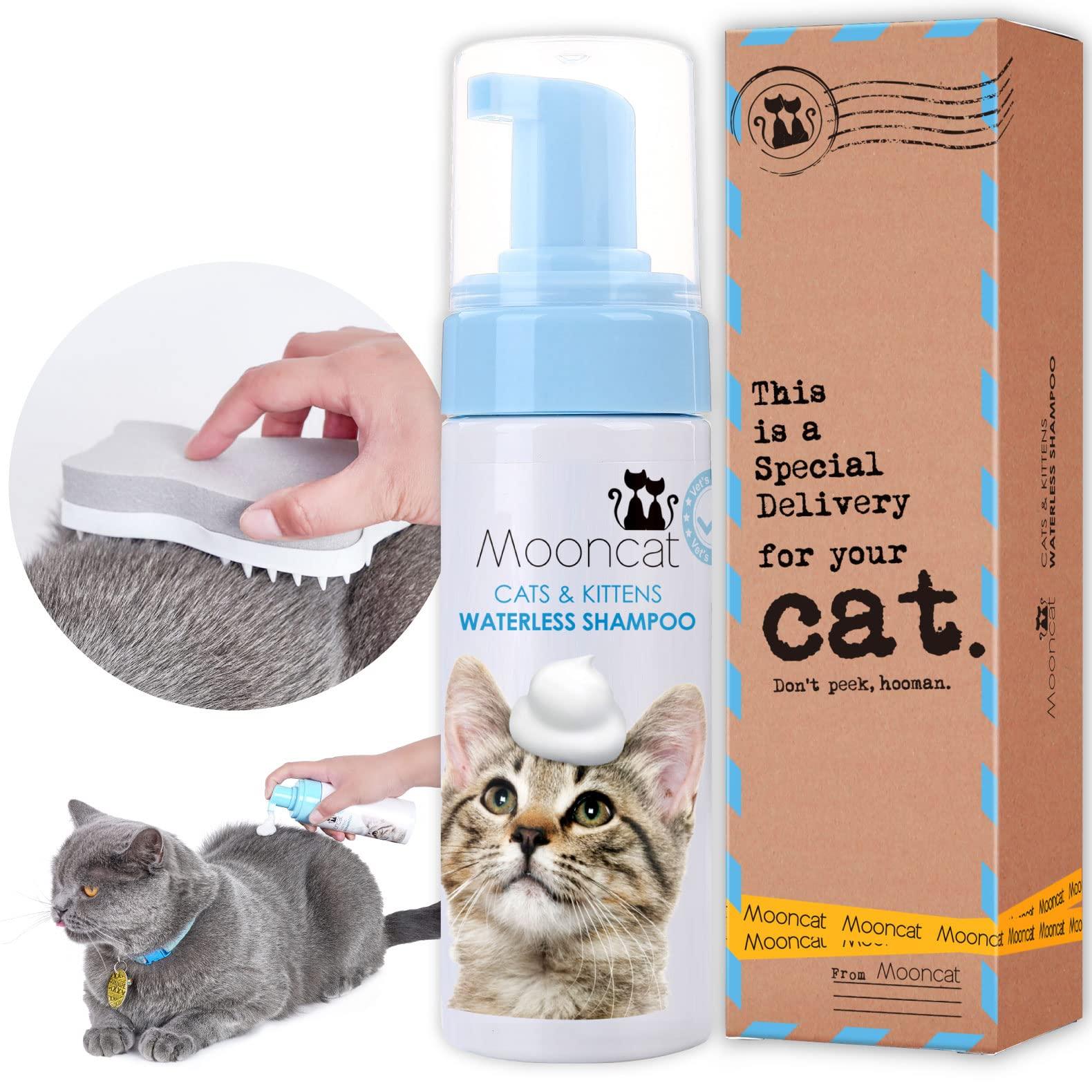 Mooncat Waterless Cat Shampoo+Cat Brush, Licking Safe Dry Shampoo for Cats, No Rinse Foam Cat Bath, Grooming for Cat, Kitten Sensitive Skin, Dander Reducing, Paraben Free, pH Balanced (5 oz) - Image 2