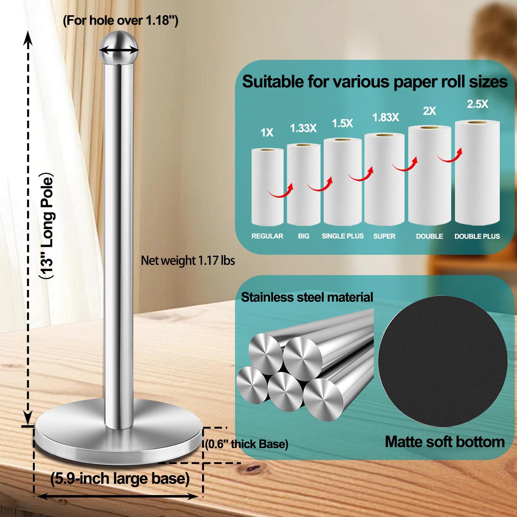 DAWNER Paper Towel Holder Countertop, Freestanding Kitchen Paper Holder Stand, One-Handed Tear, Stainless Steel, Paper Towel Dispenser with Weighted Base for Standard Towel Rolls, Brushed Nickel - Image 6