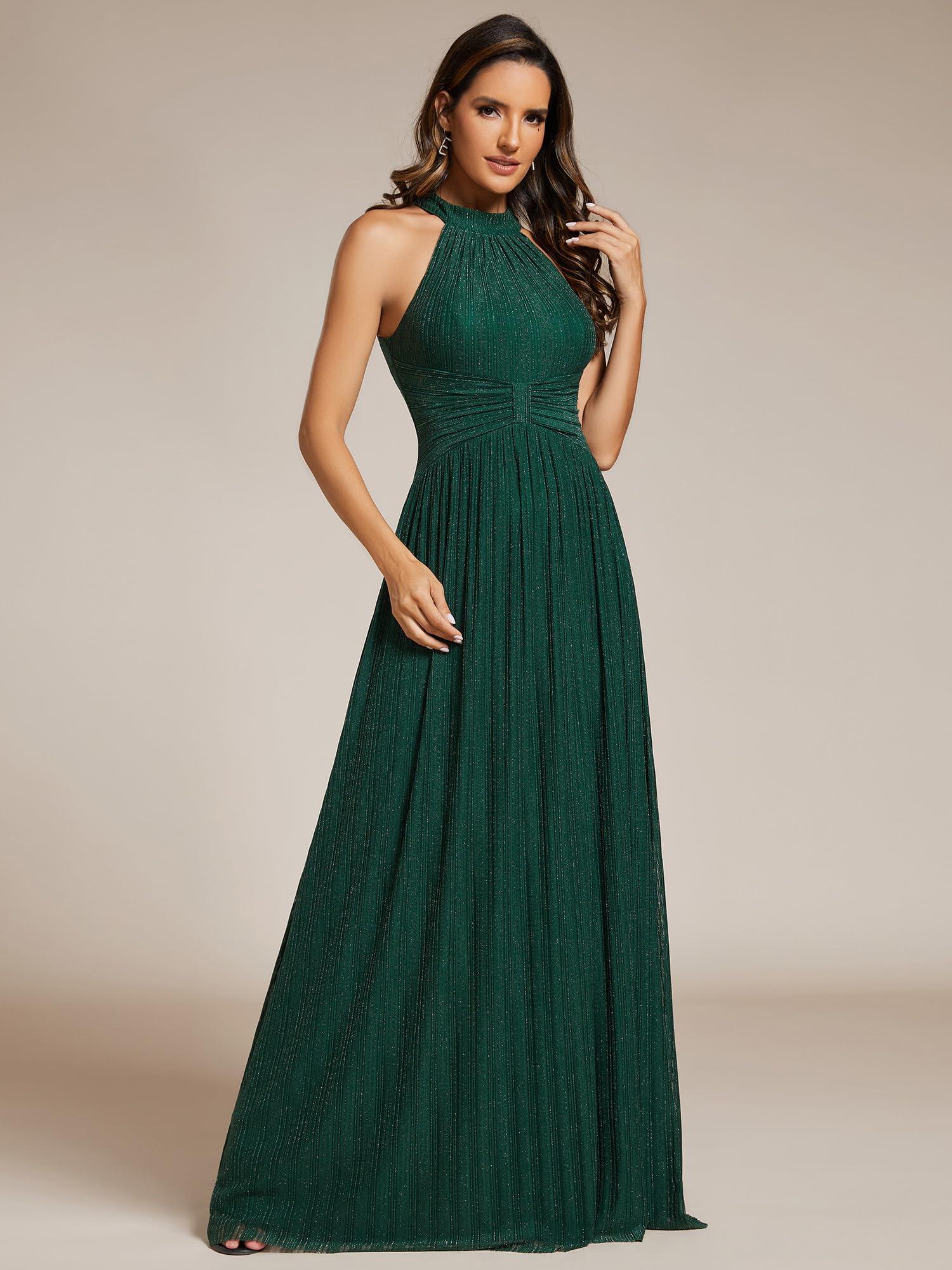 Ever-Pretty Women's Summer Halter Sleeveless Pletaed Floor Length Glitter Formal Evening Gowns 41961 - Image 4
