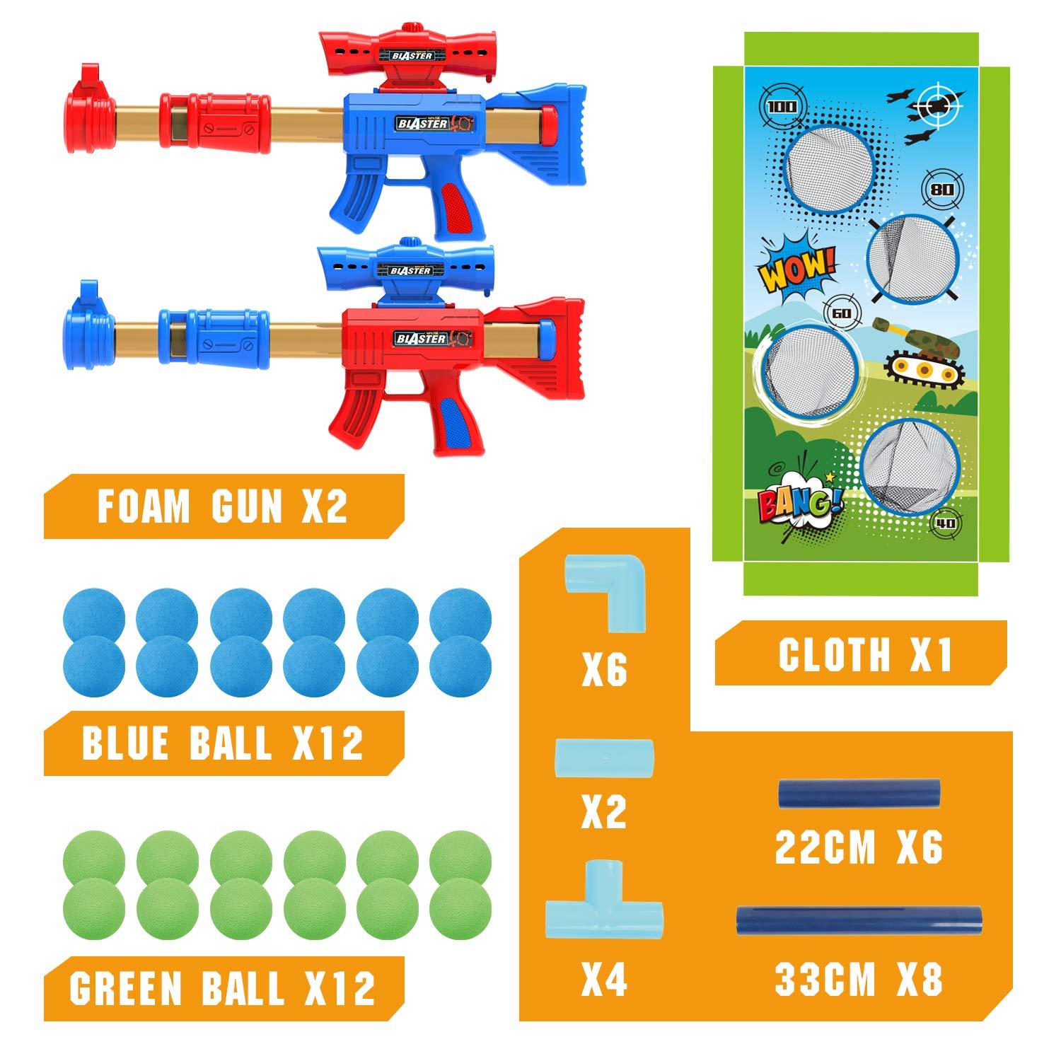 SpringFlower Shooting Game Toy for 5 6 7 8 9 10+ Years Olds Boys,2pk Foam Ball Popper Air Toy Guns with Standing Shooting Target,24 Foam Balls, for Kids - Image 4